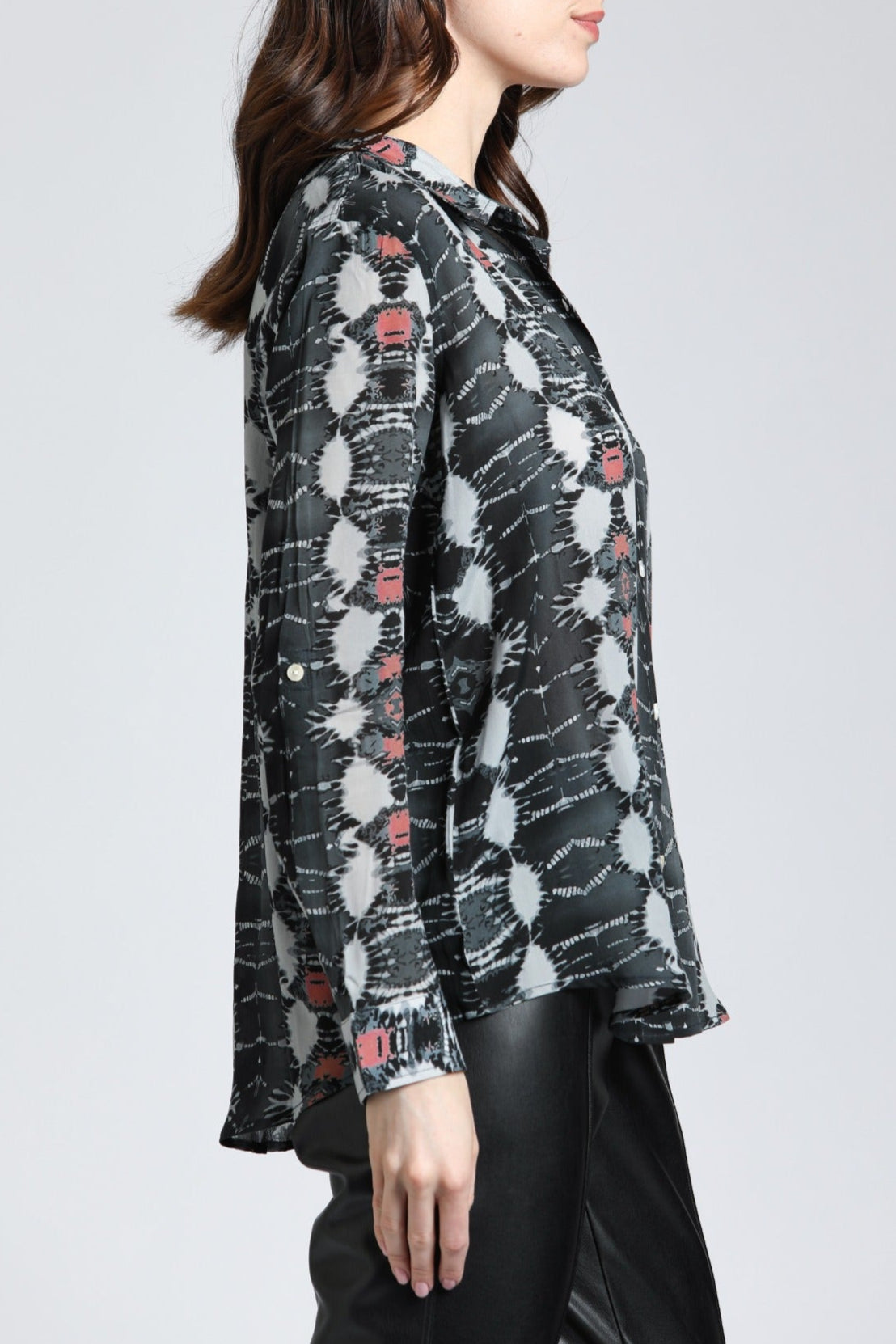  Button up  and Roll up Sleeve  with IKAT STRIPE PRINT | right side