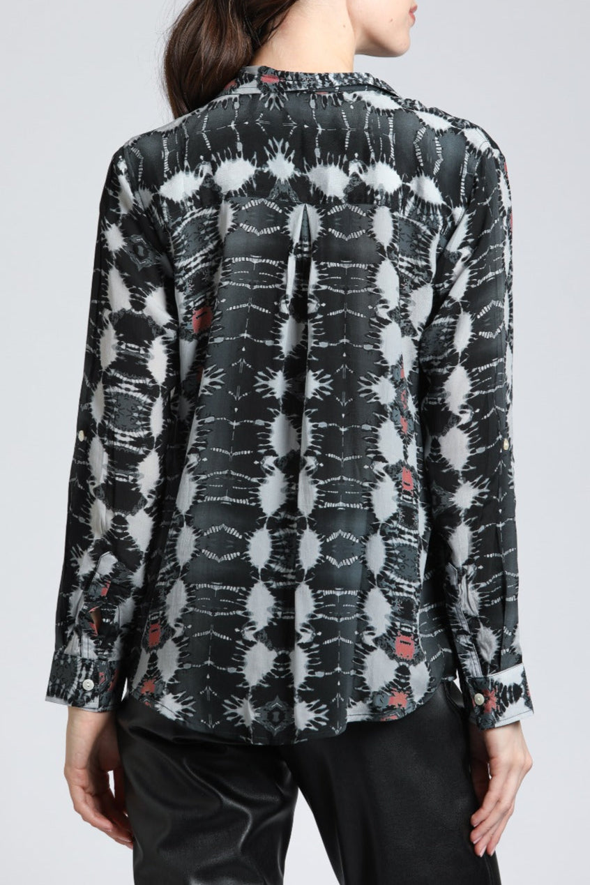  Button up  and Roll up Sleeve  with IKAT STRIPE PRINT | back side