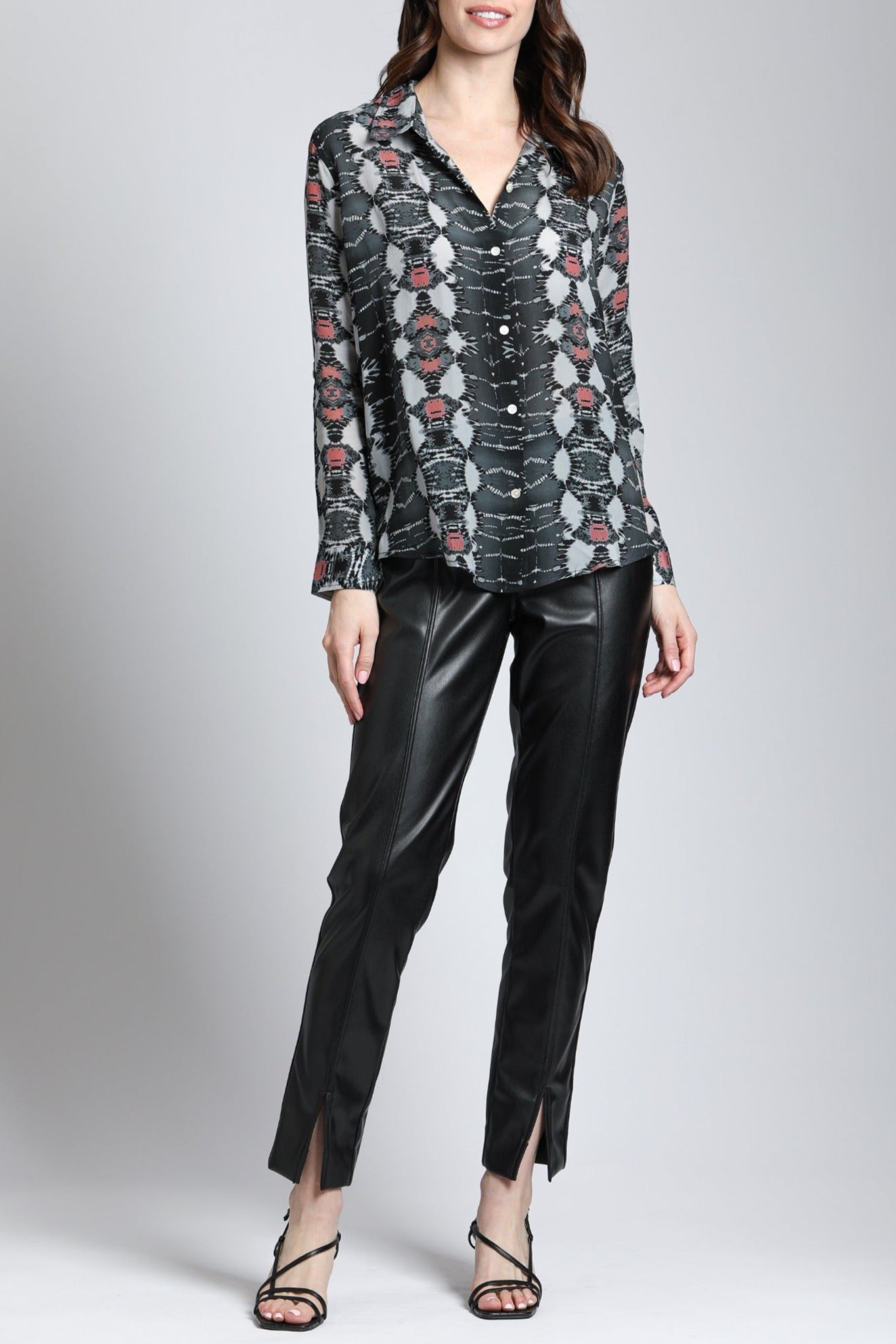  Button up  and Roll up Sleeve  with IKAT STRIPE PRINT | front side