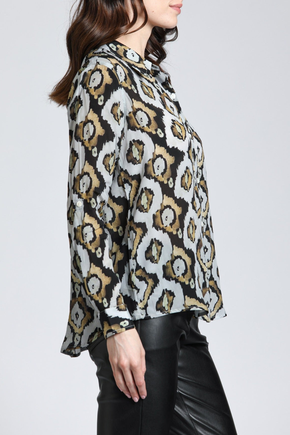 Silver & Gold Ikat - Button Up With Roll Up Sleeve | Right side