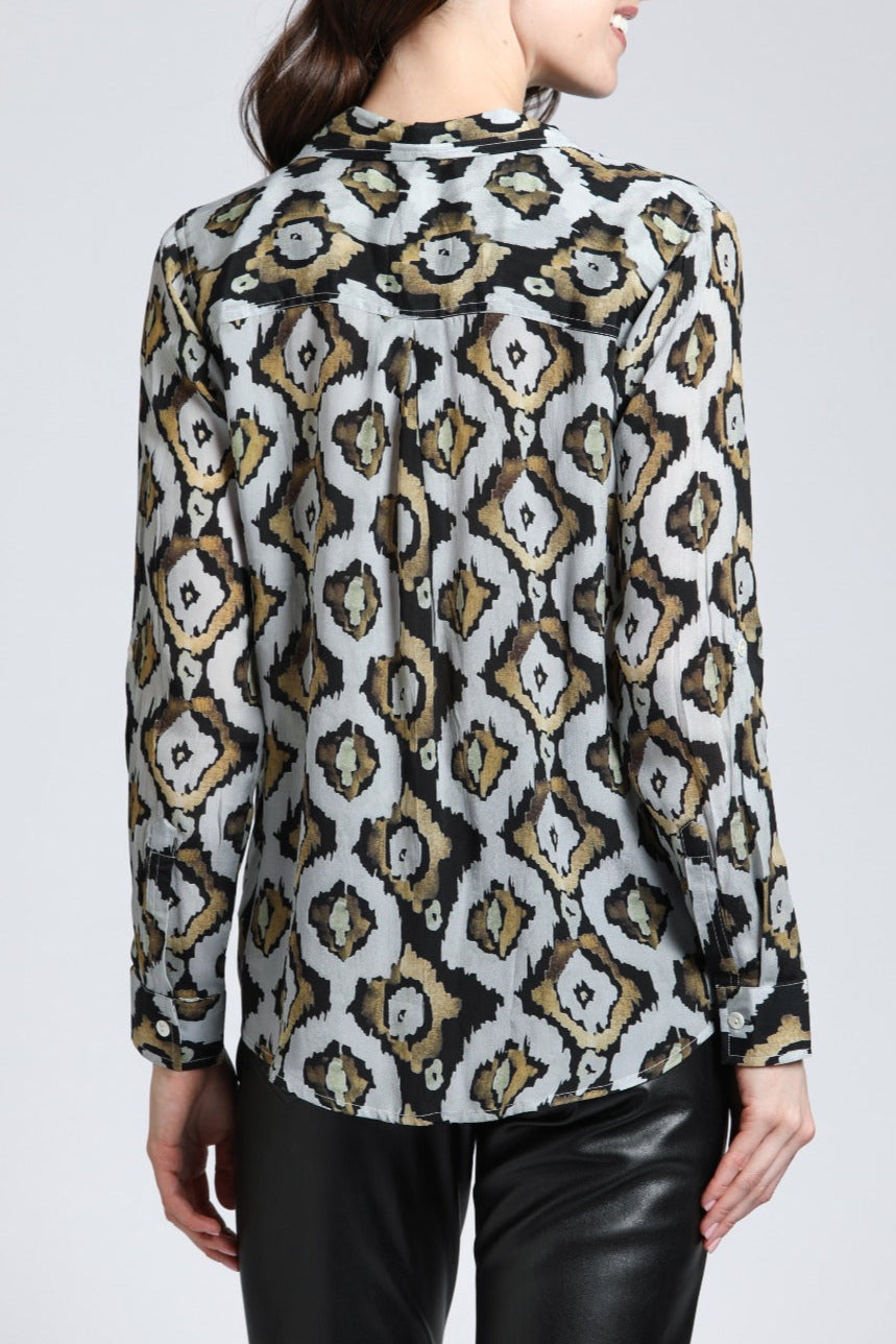 Silver & Gold Ikat - Button Up With Roll Up Sleeve | Back side