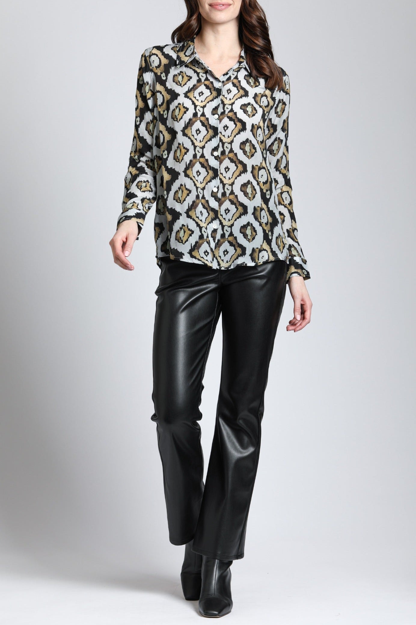 Silver & Gold Ikat - Button Up With Roll Up Sleeve