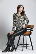 Silver & Gold Ikat - Button Up With Roll Up Sleeve