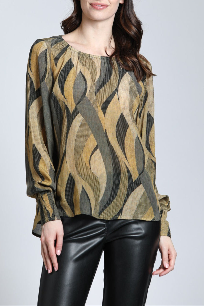 Desert Wave Print - Pullover With Smocked Cuff | Front Side 