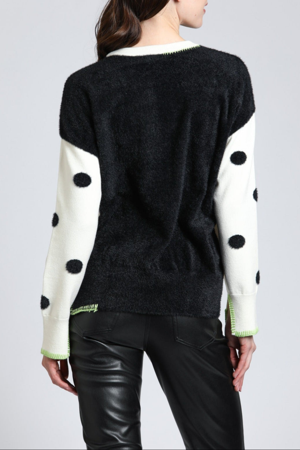Polka Dot Sweater with Contrast Stitching | back side