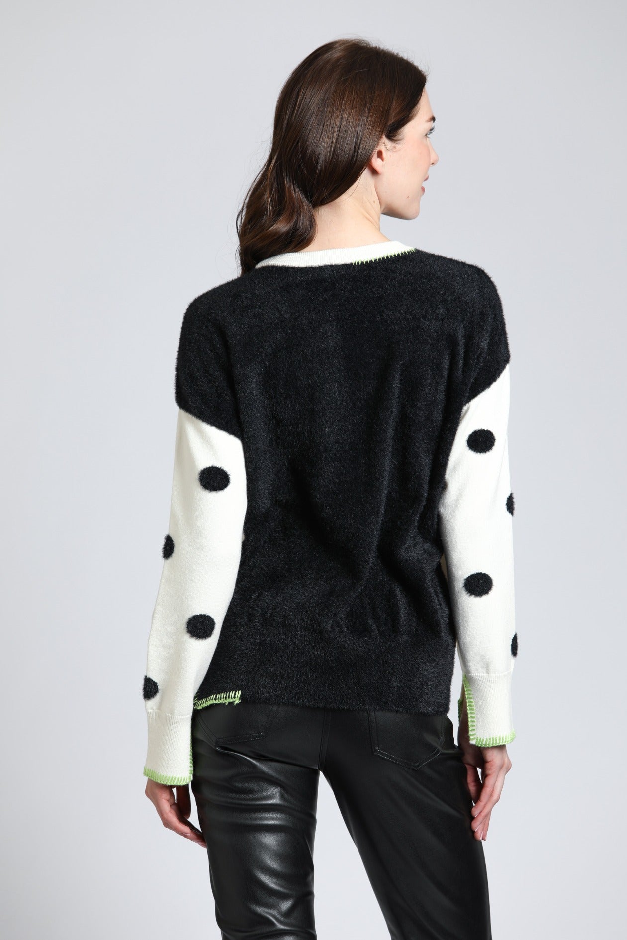 Polka Dot Sweater with Contrast Stitching | back side