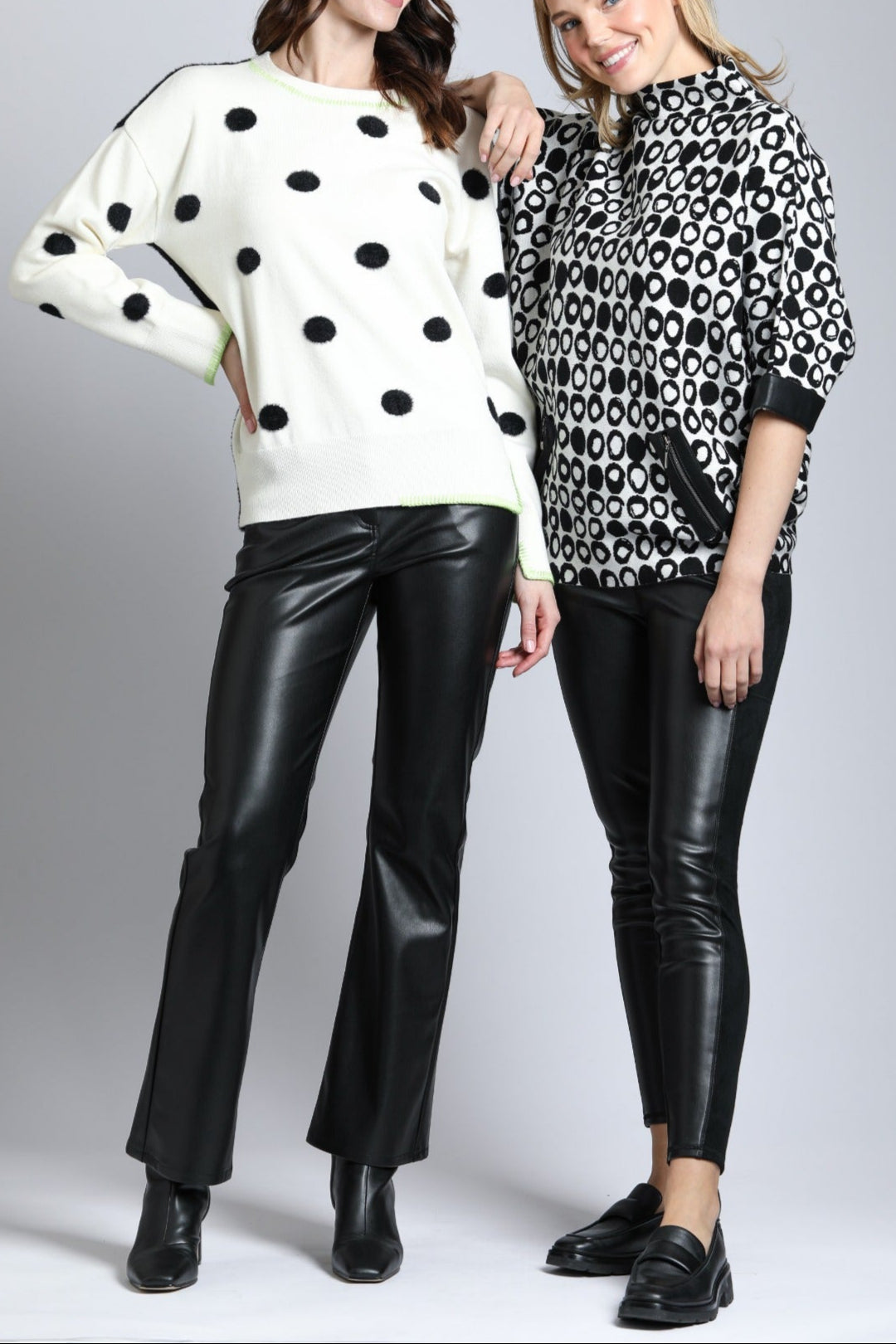 Polka Dot Sweater with Contrast Stitching 