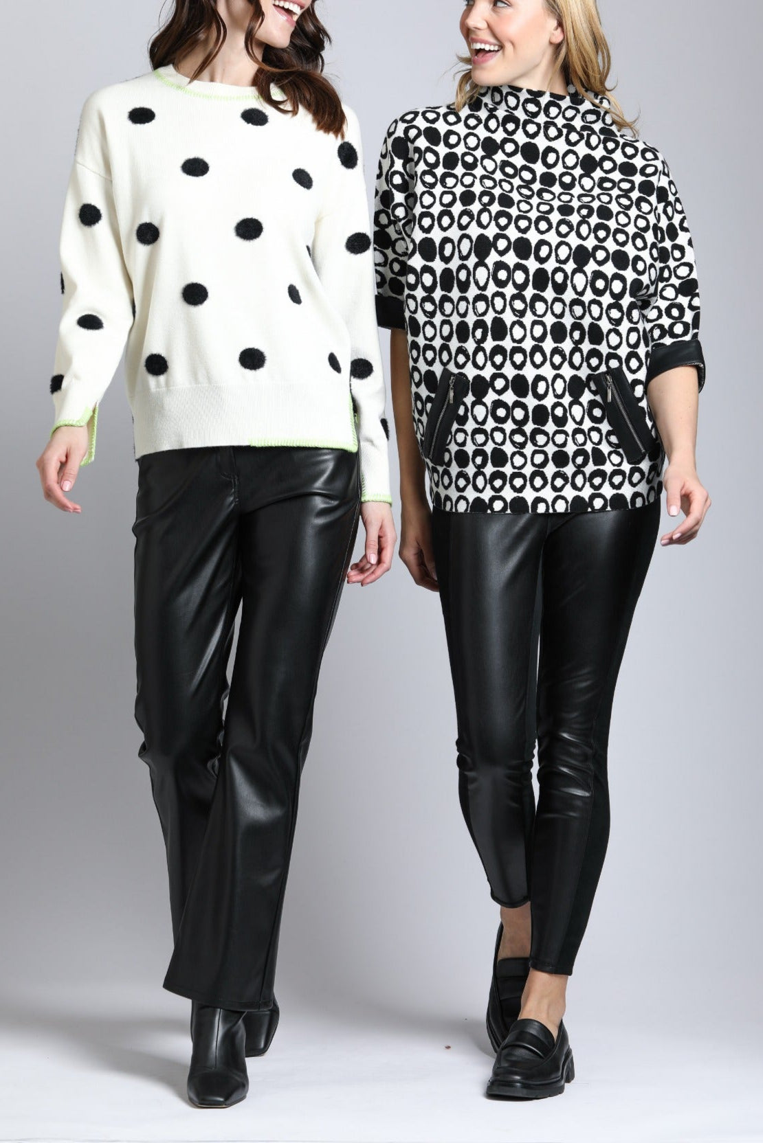 Polka Dot Sweater with Contrast Stitching