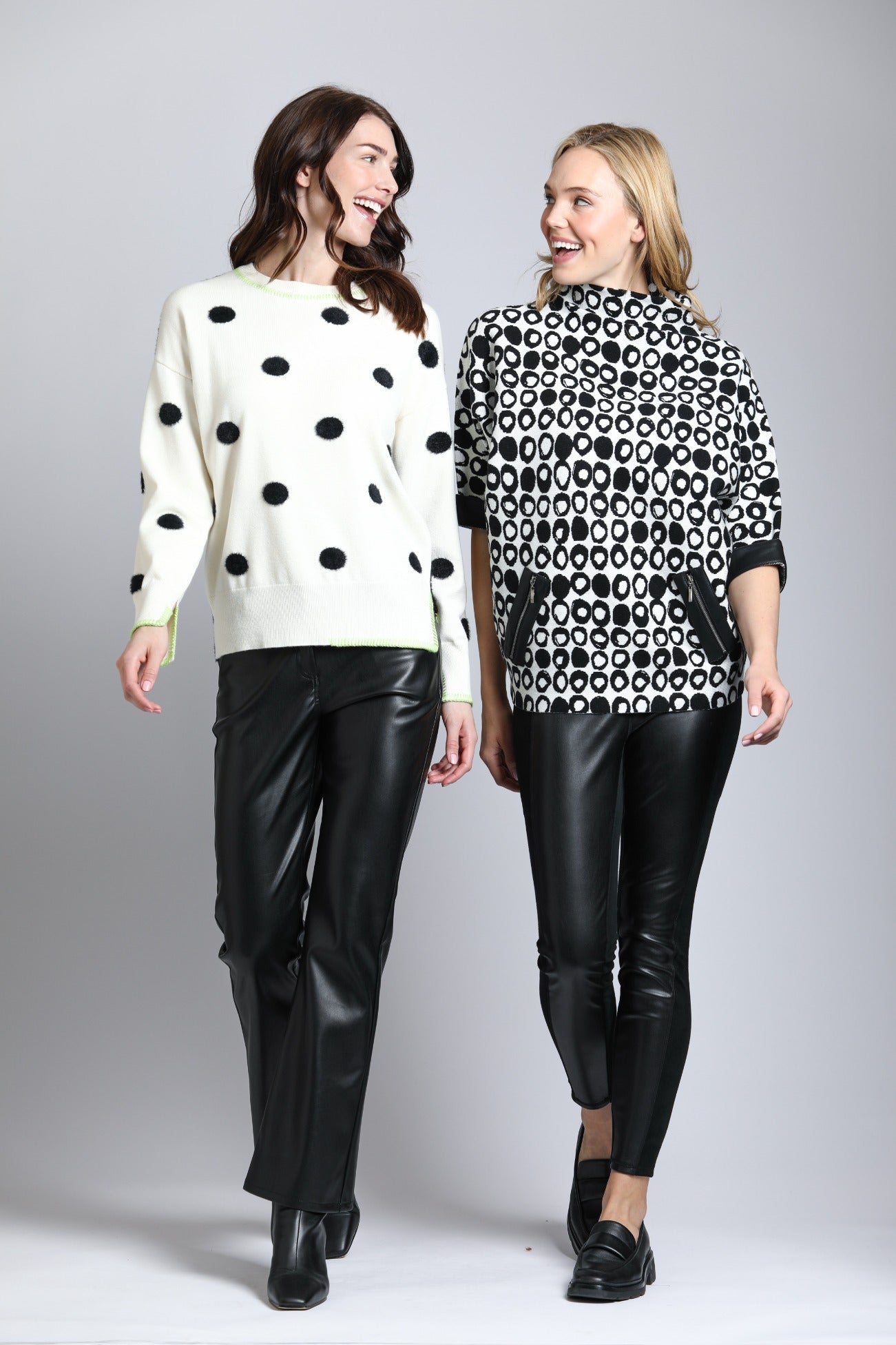 Polka Dot Sweater with Contrast Stitching