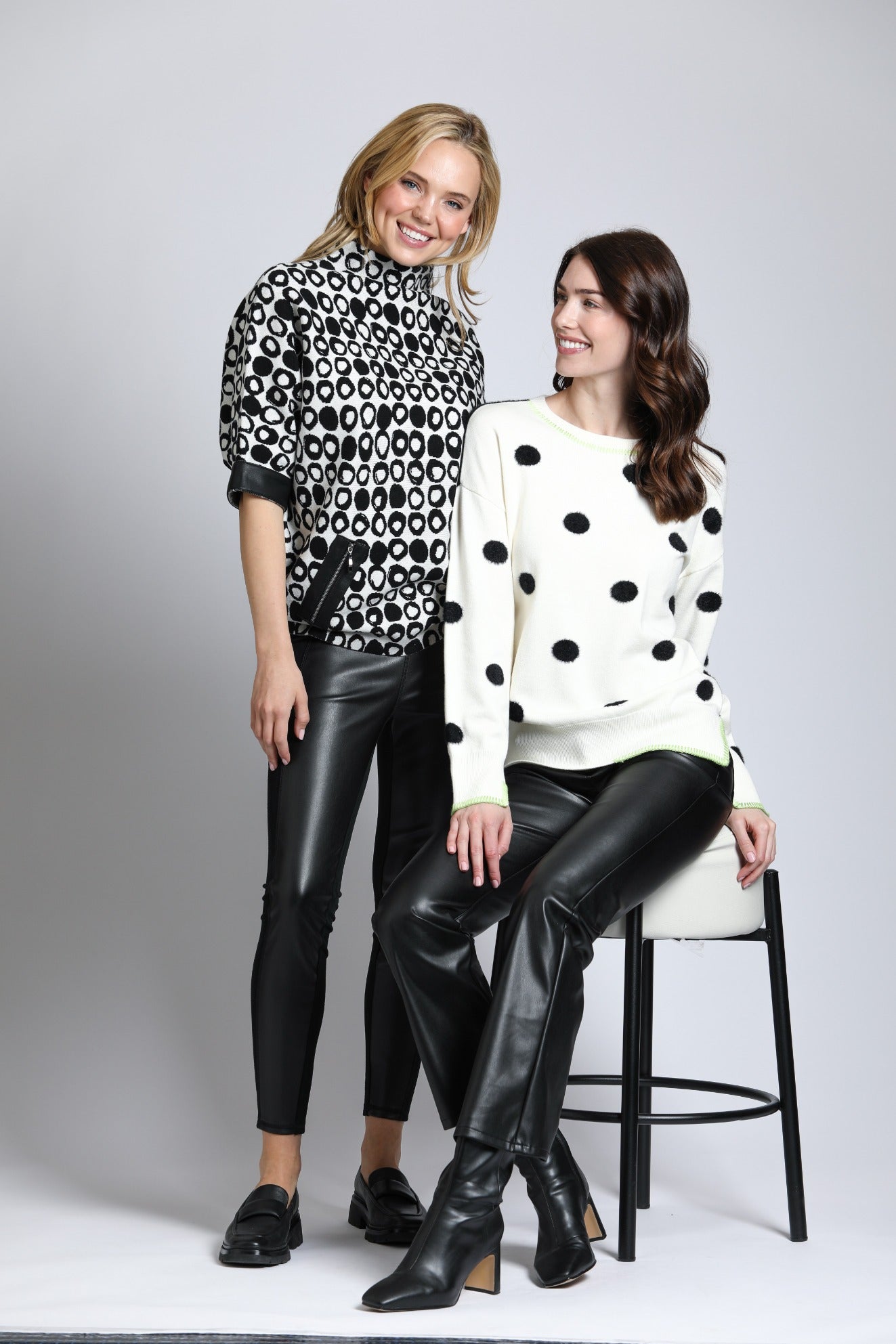 Polka Dot Sweater with Contrast Stitching