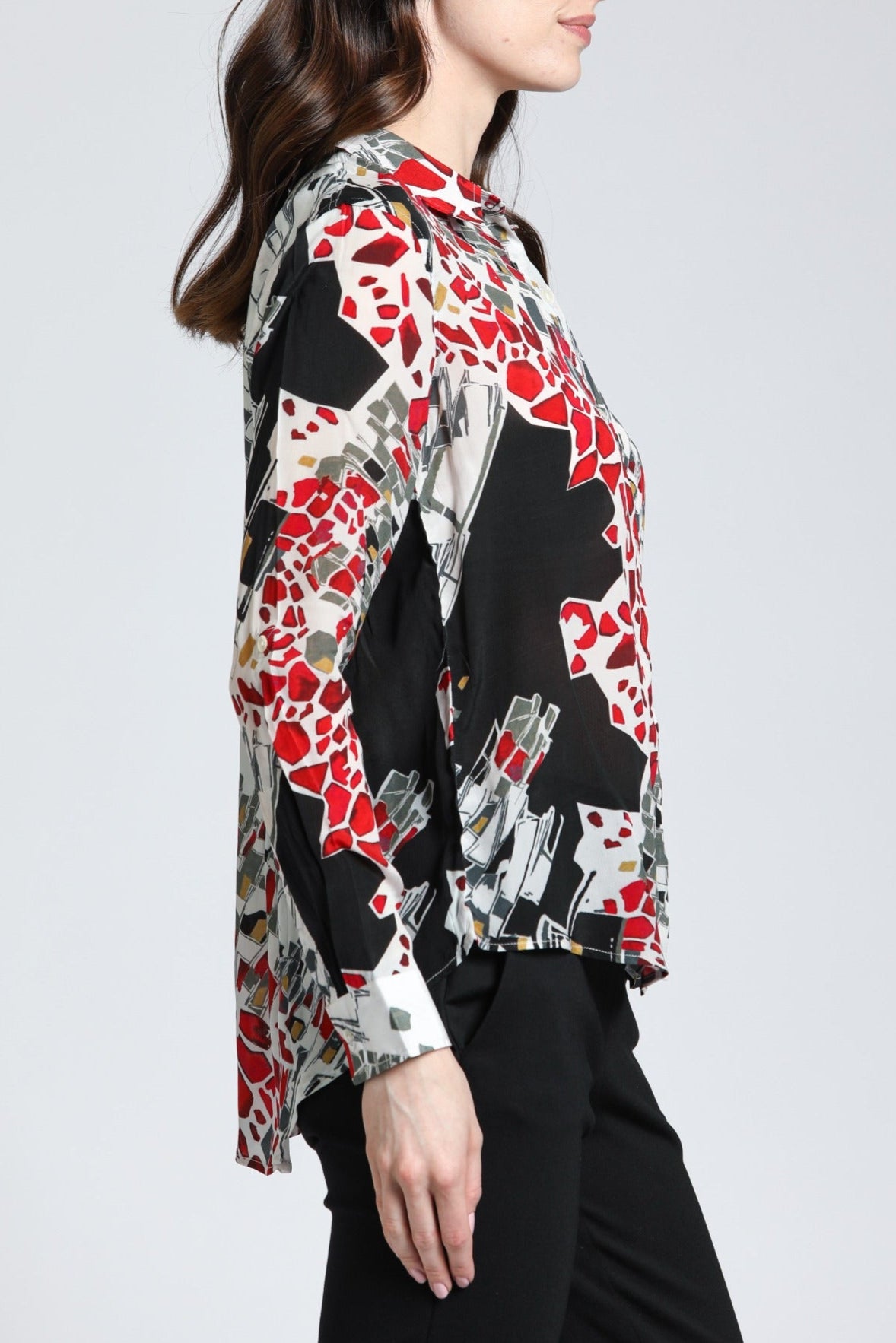 Tile Abstract Print - Button up With Roll up Sleeve | Left side