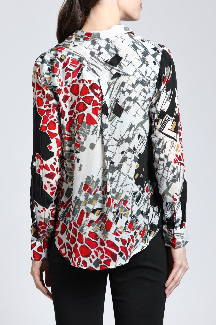 Tile Abstract Print - Button up With Roll up Sleeve | Back side
