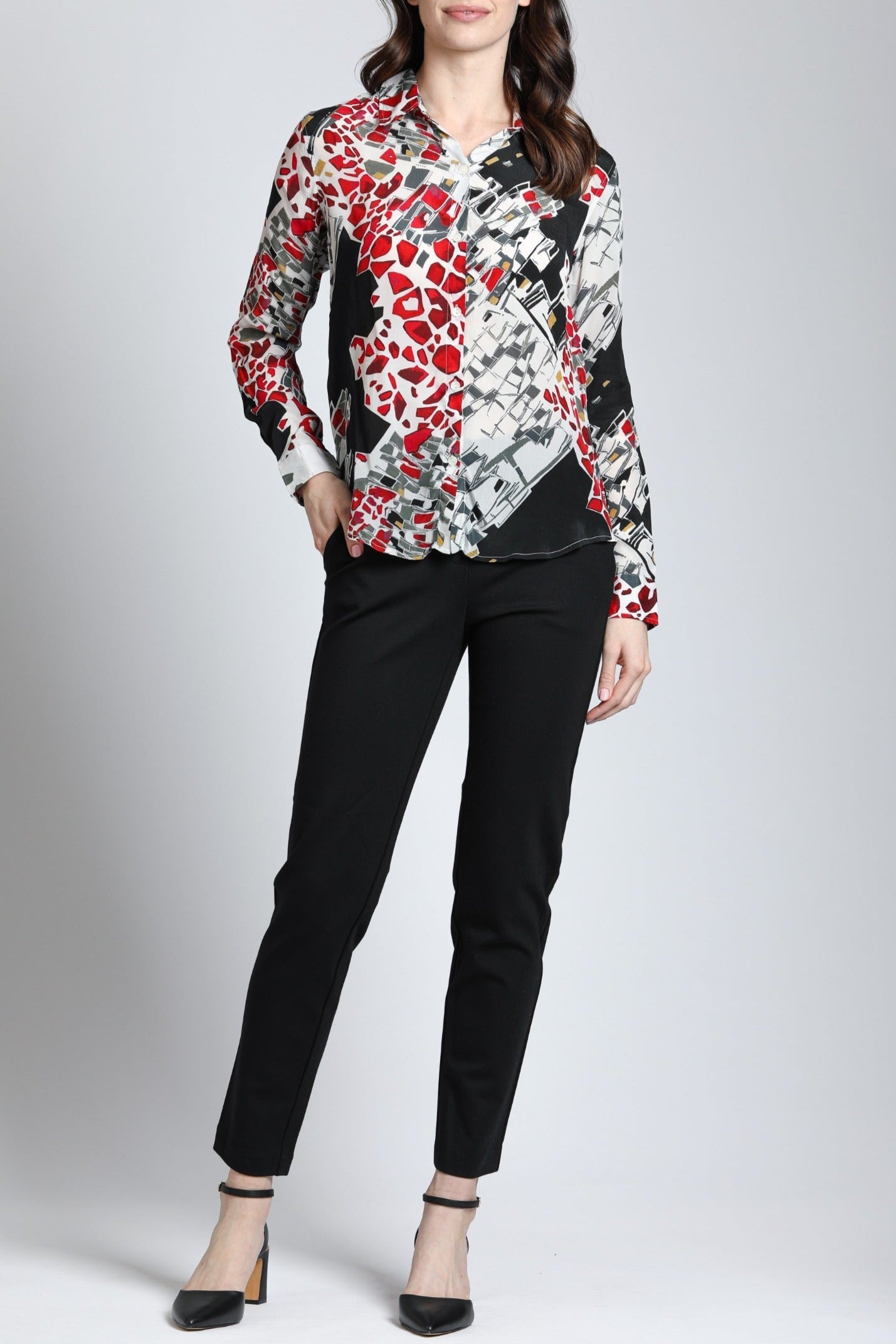 Tile Abstract Print - Button up With Roll up Sleeve