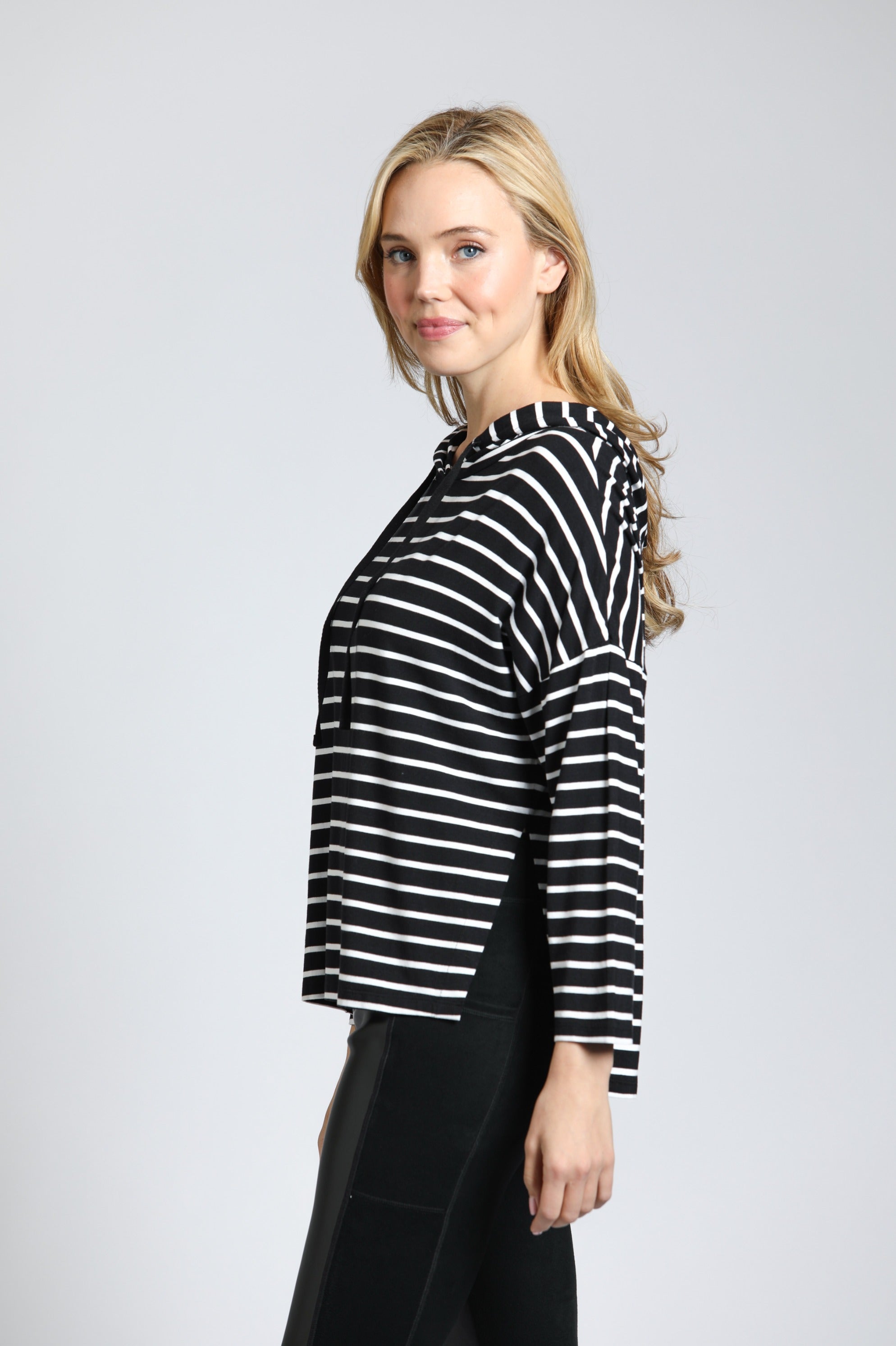 Stripe Hoodie With Side Slits | left side