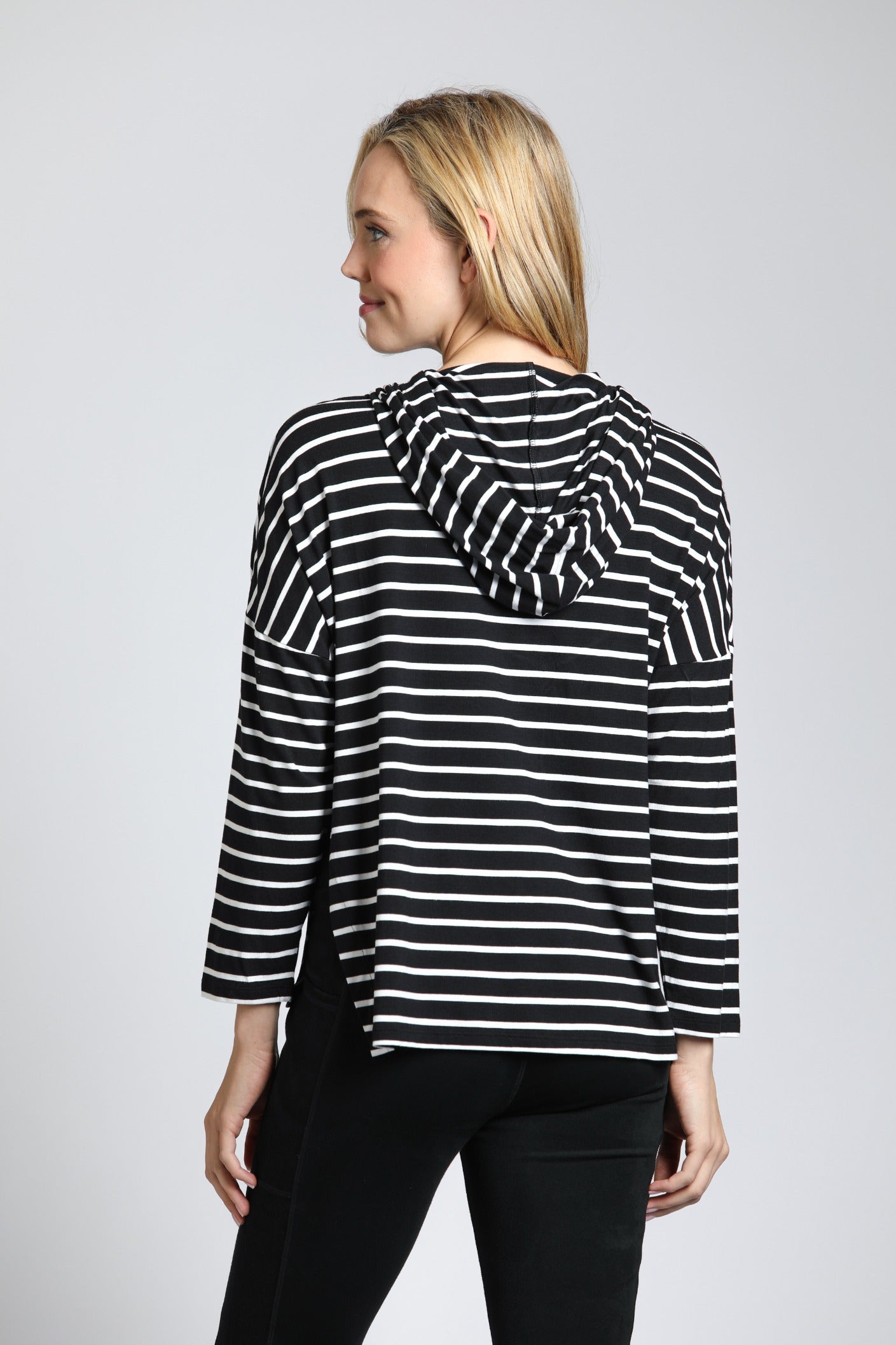 Stripe Hoodie With Side Slits | back side
