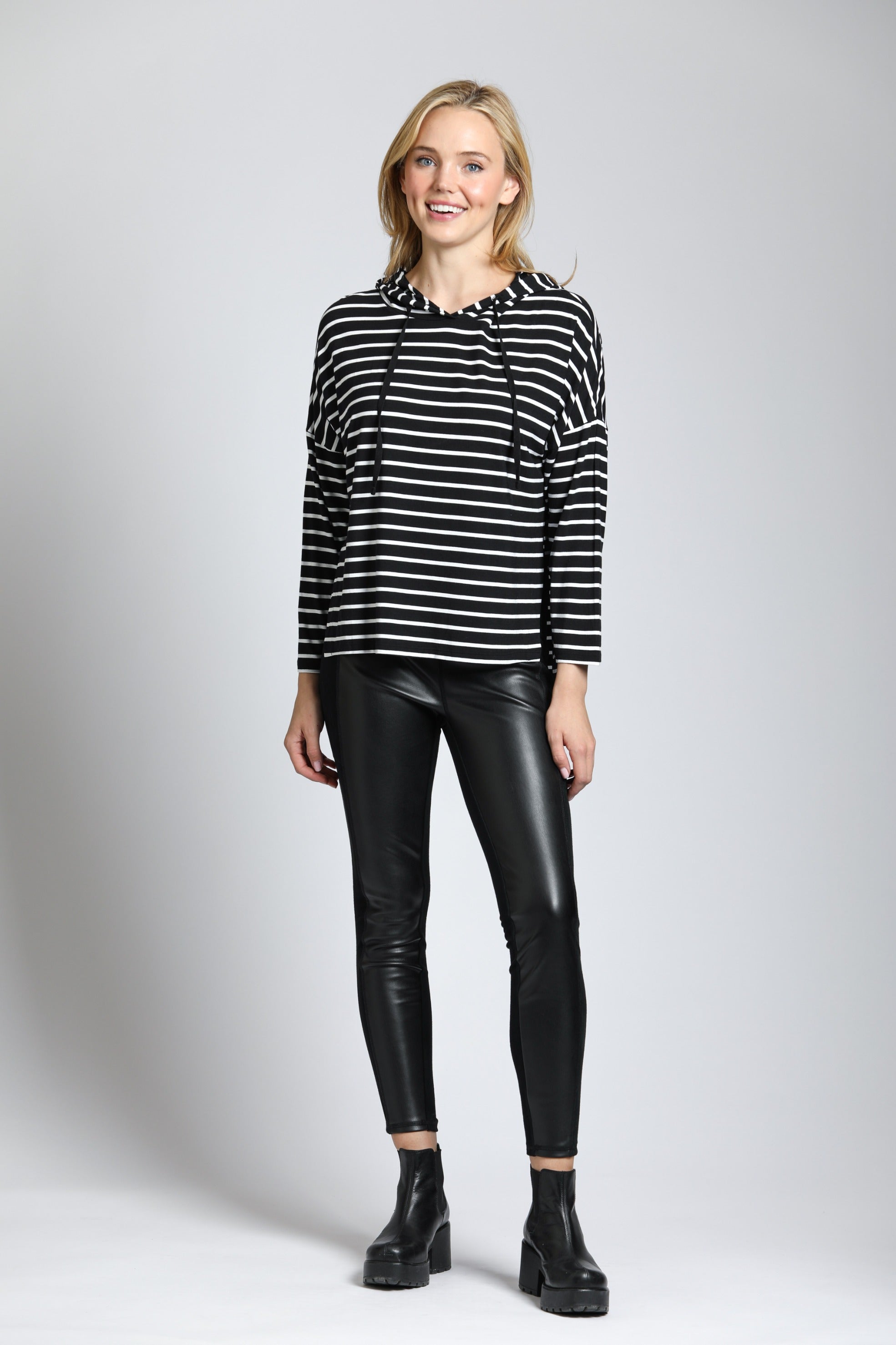 Stripe Hoodie With Side Slits | front side