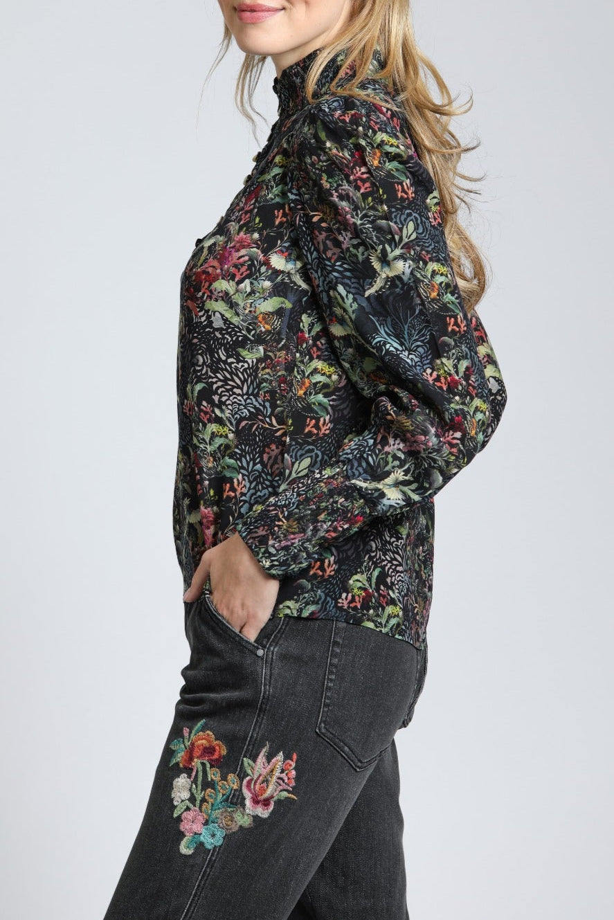 Winter Garden Pattern - Puff Sleeve Blouse | left side