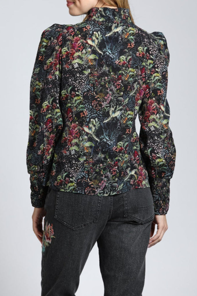 Winter Garden Pattern - Puff Sleeve Blouse | back side