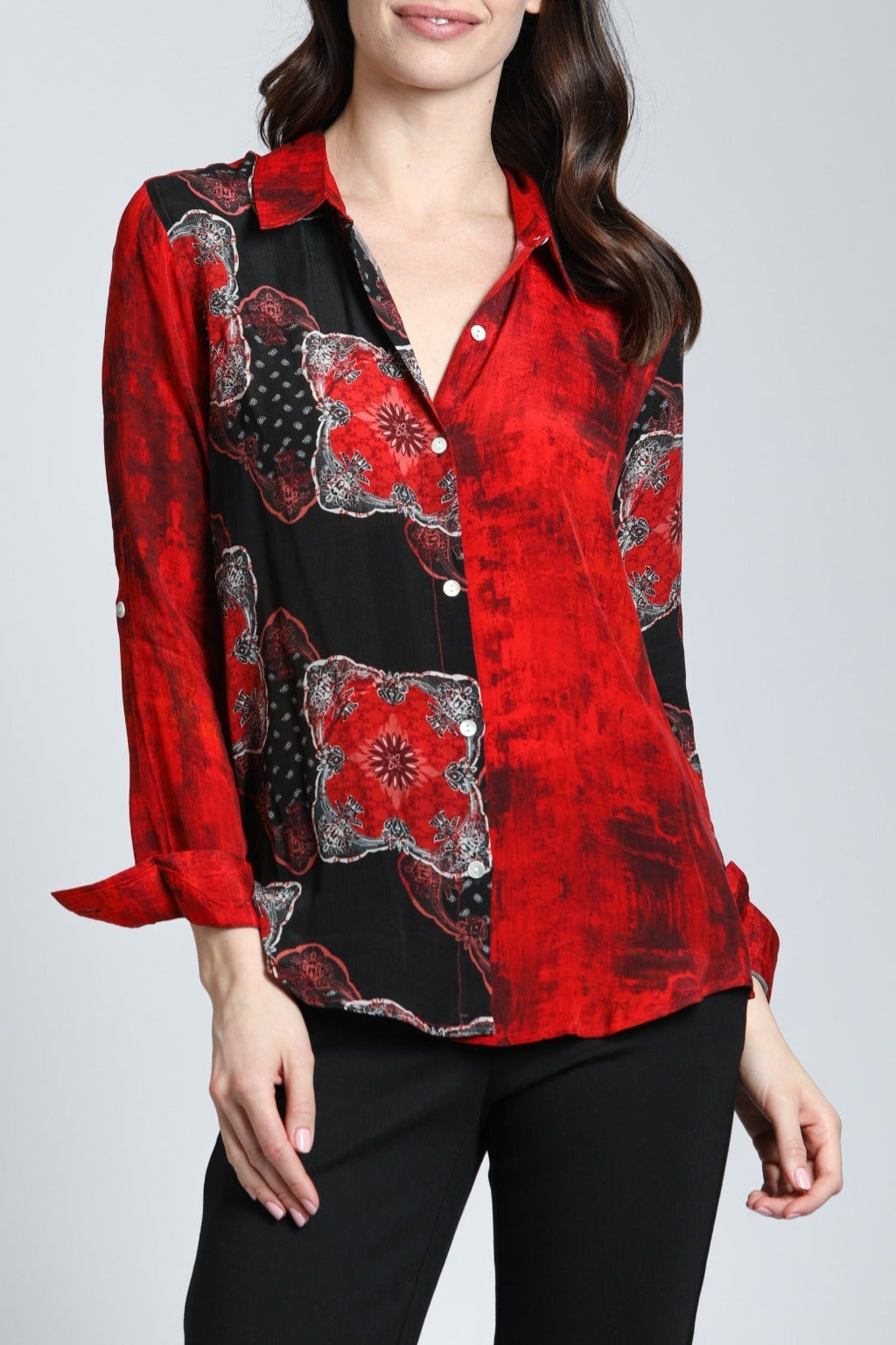 Red & Sable Watercolor Mix - Button Up Top 