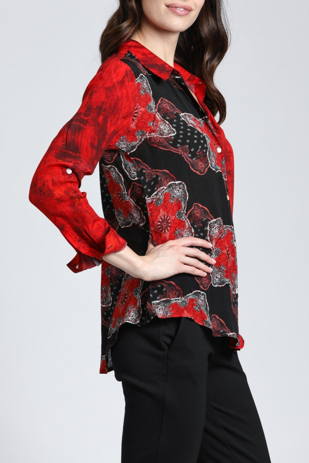 Red & Sable Watercolor Mix - Button Up Top 
