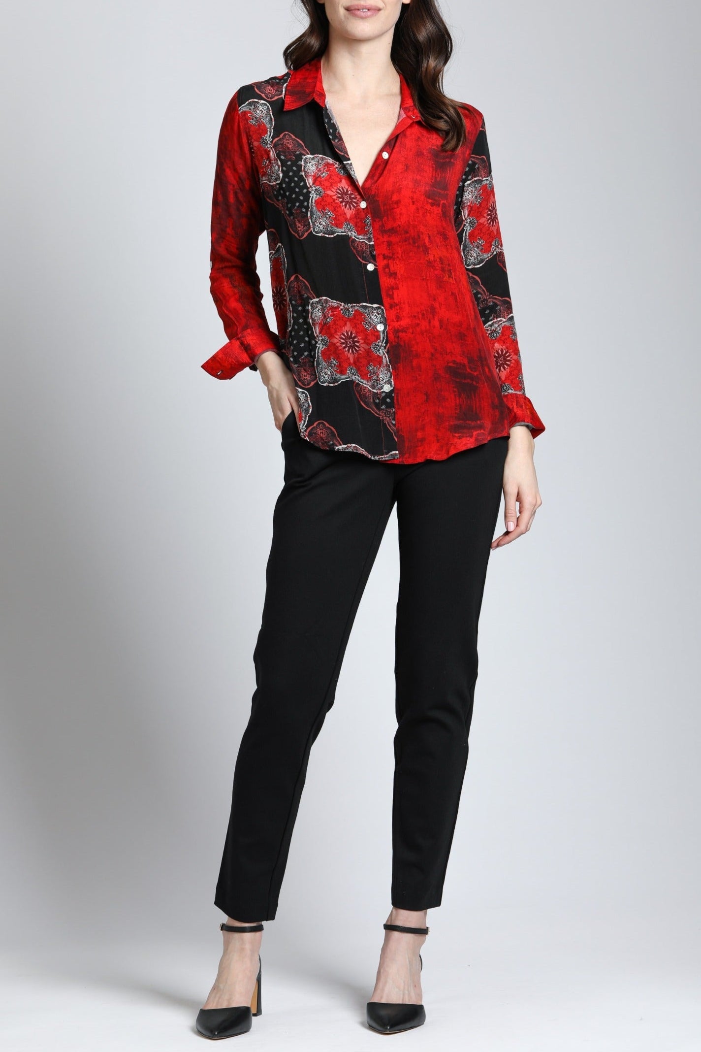 Red & Sable Watercolor Mix - Button Up Top 