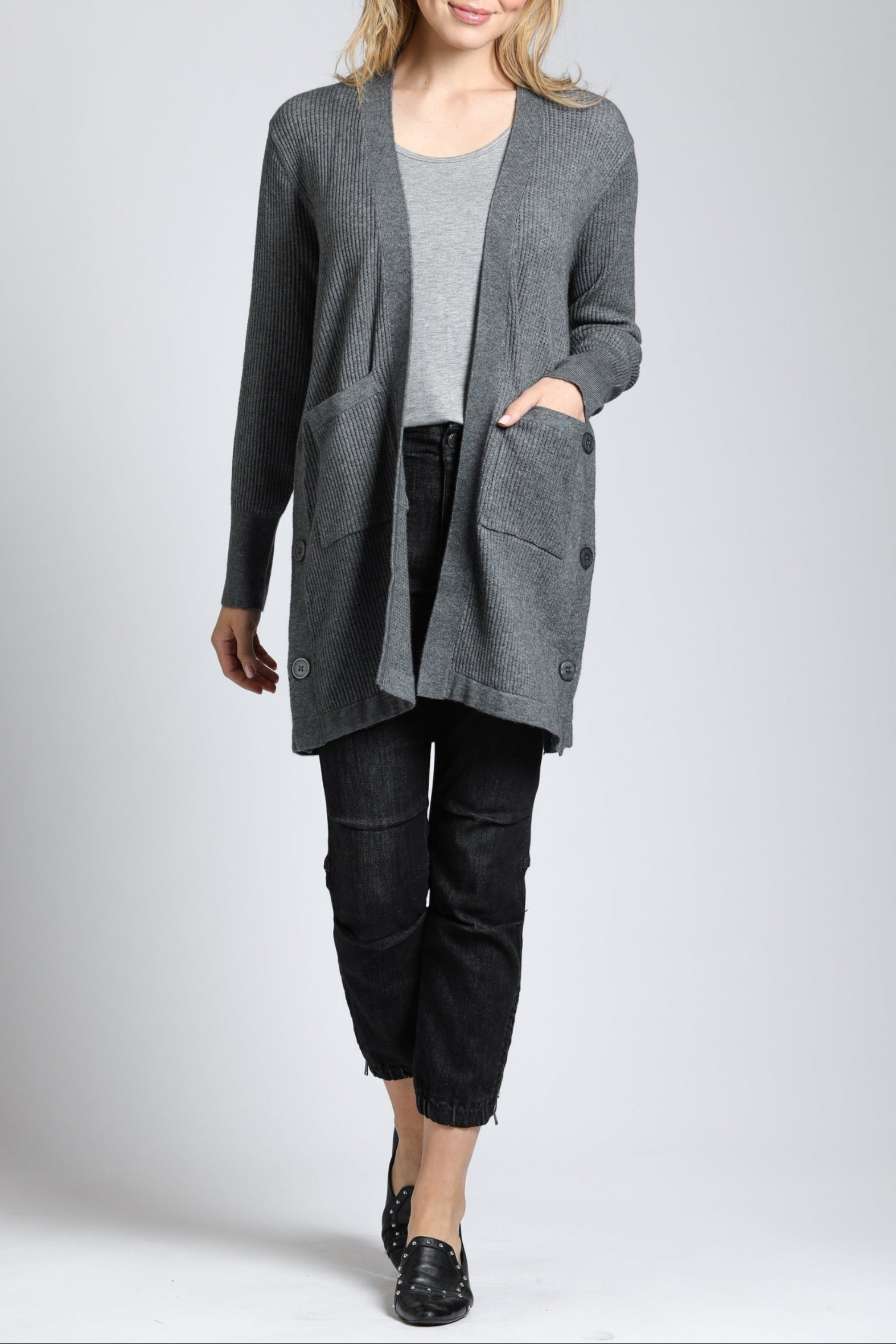 Open Knit Side Button Cardigan | full