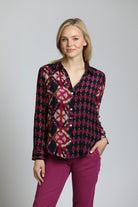 Double Diamond Print Button-Up Top | front side