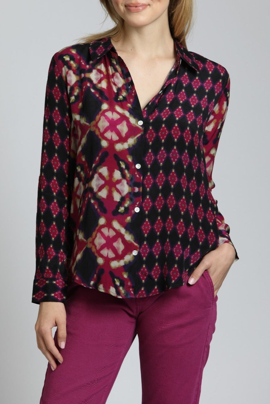 Double Diamond Print Button-Up Top | front side