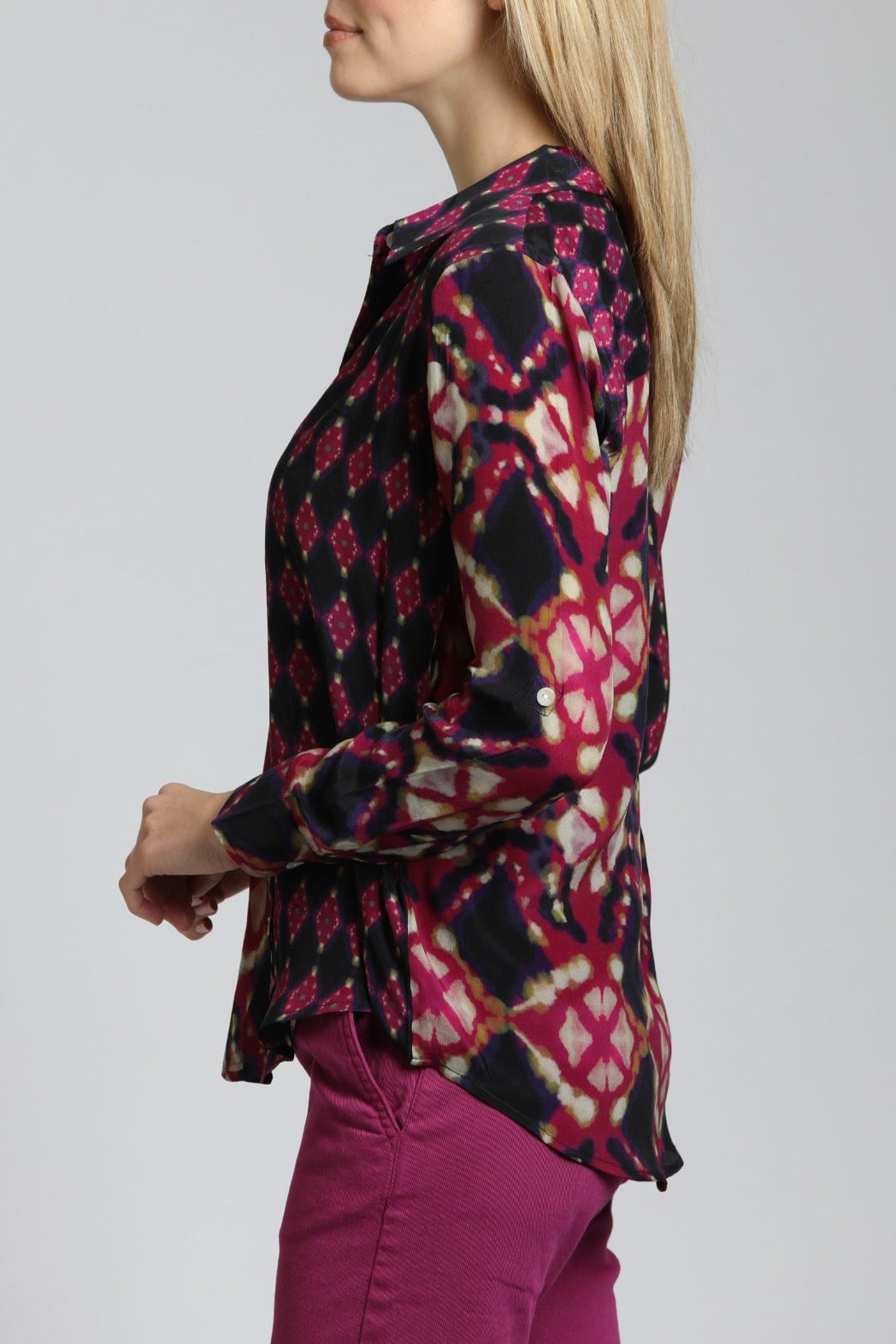 Double Diamond Print Button-Up Top | left side