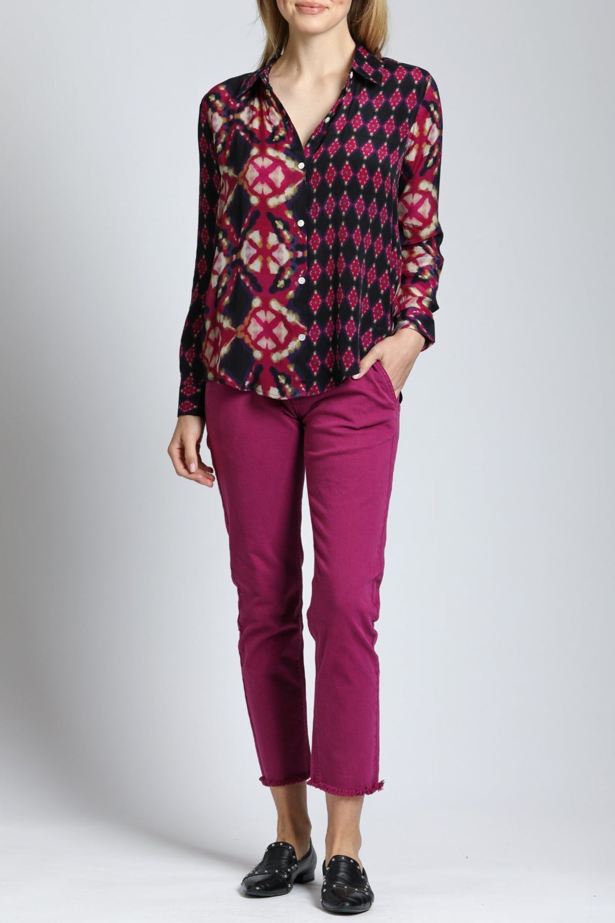 Double Diamond Print Button-Up Top | full
