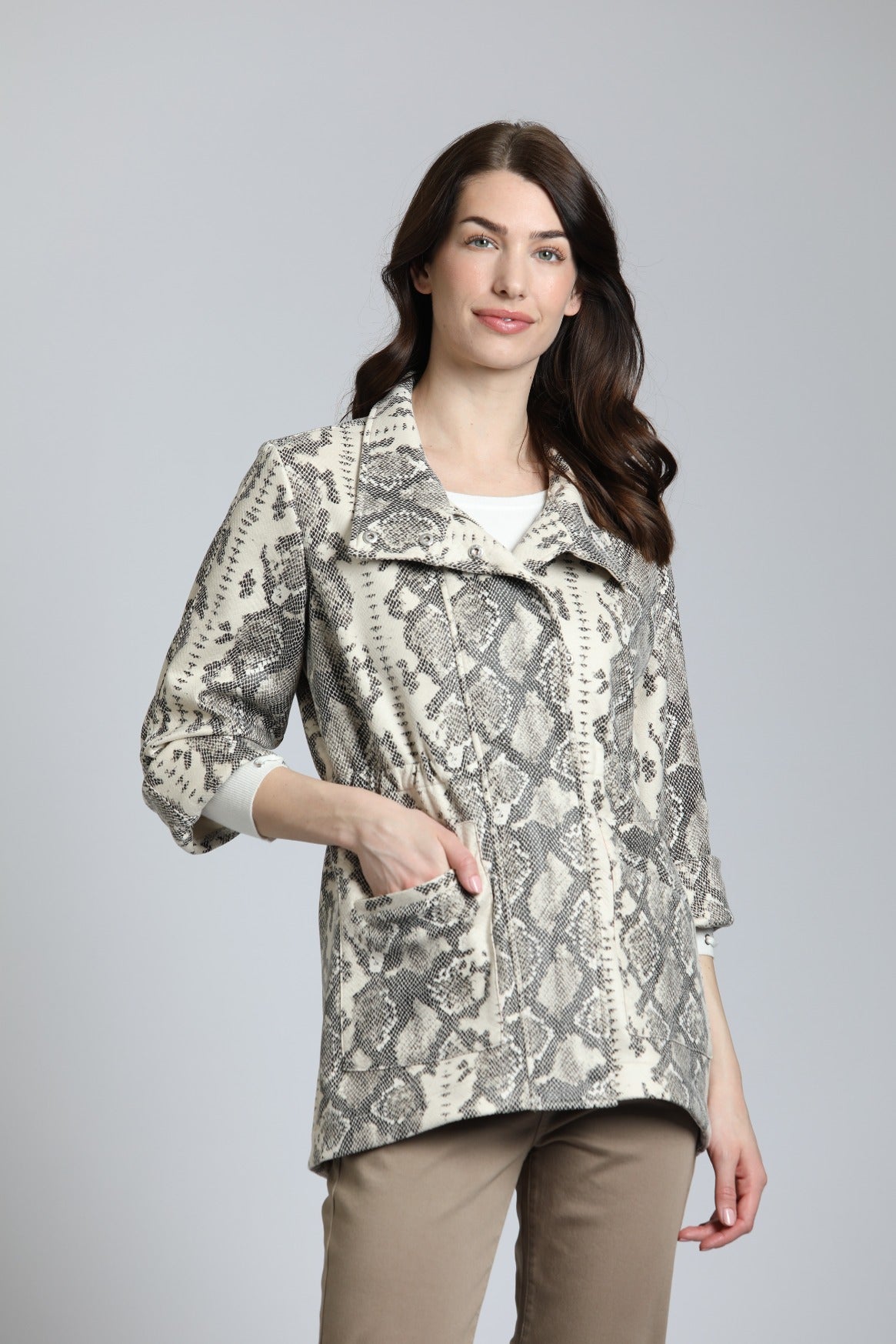 Python Vegan Leather Trench With Cinch Waist | Front side
