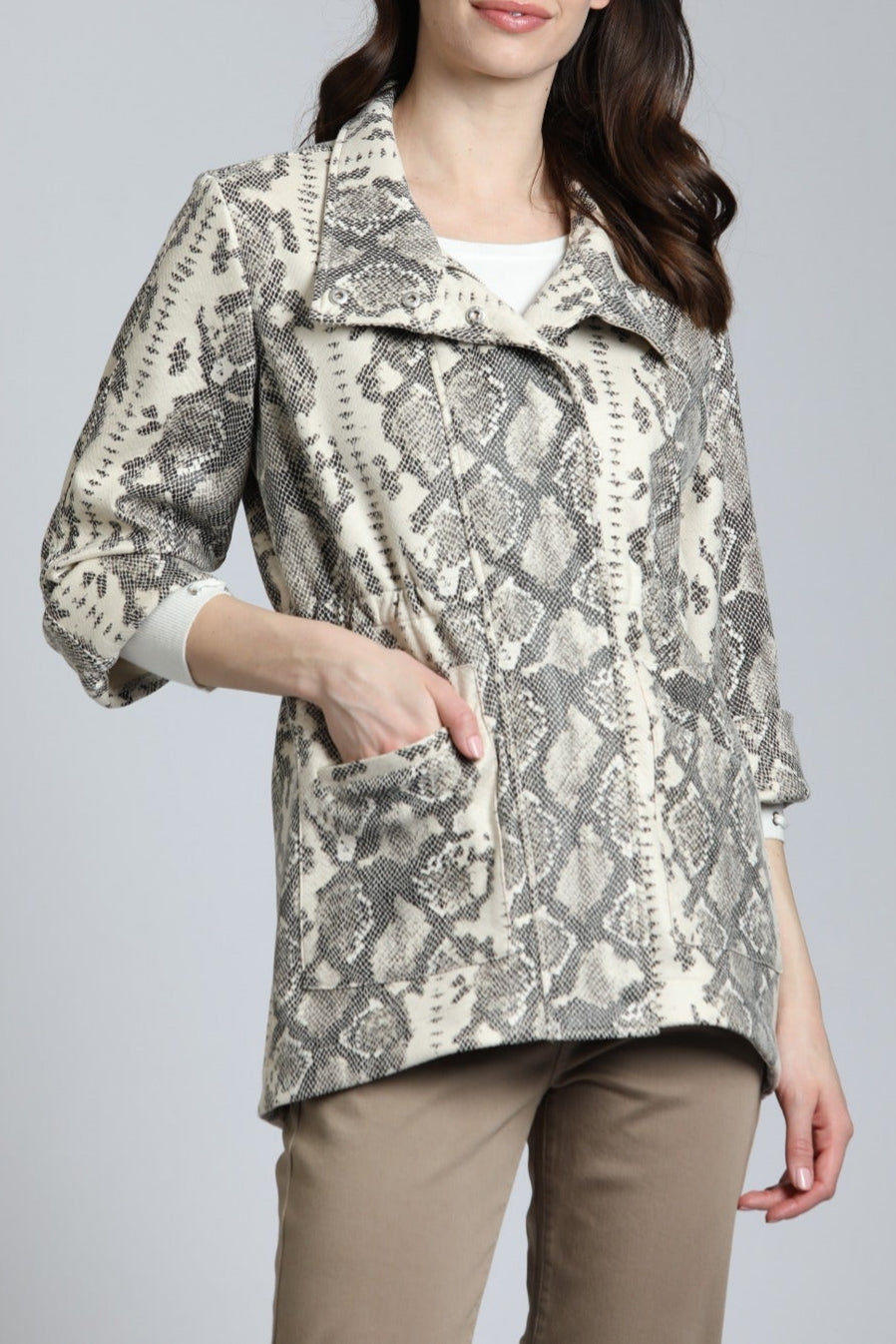 Python Vegan Leather Trench With Cinch Waist | Front side