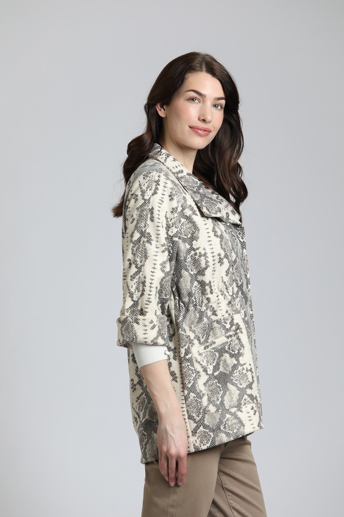 Python Vegan Leather Trench With Cinch Waist | right side