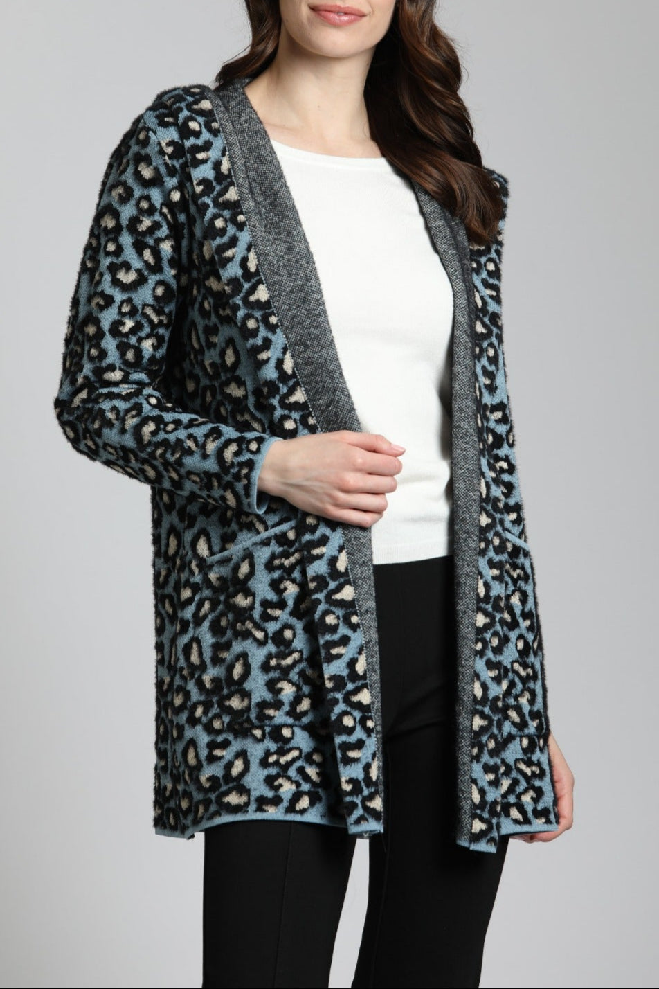 Open Front Plush Cozy Coat With Hoodie | front side