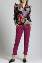 Colorful Painted Bloom Print Puff Sleeve Blouse | full