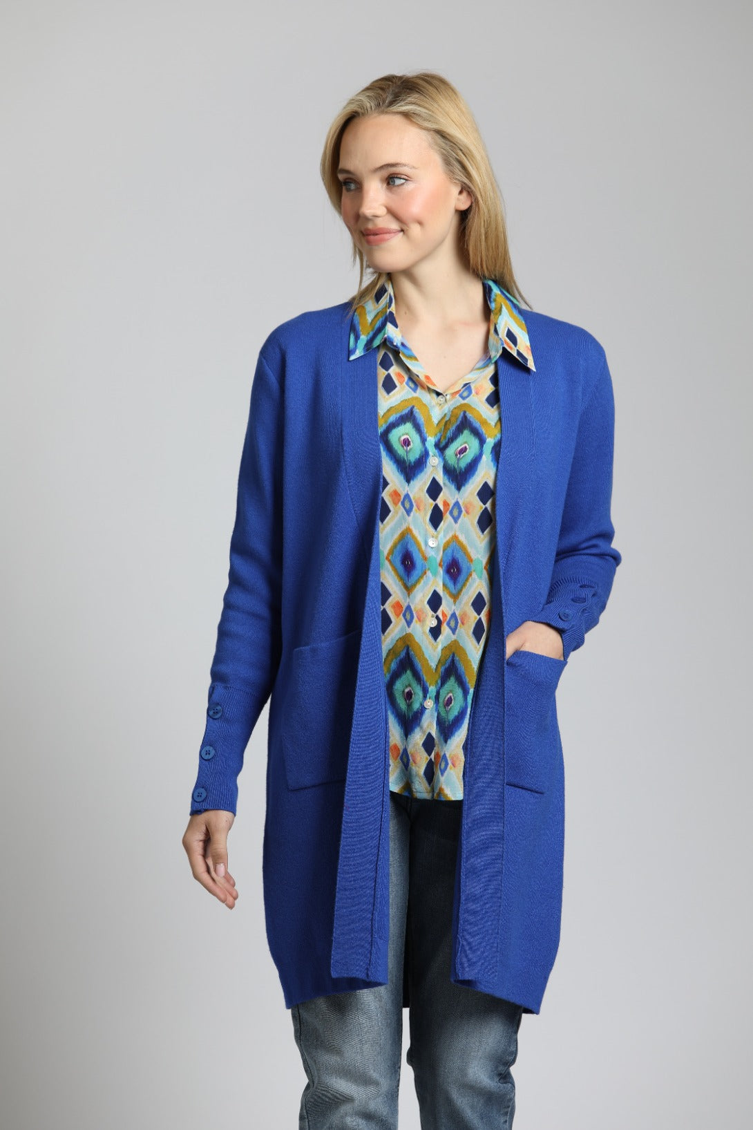 Cadet Blue Open Front Cardigan | front side
