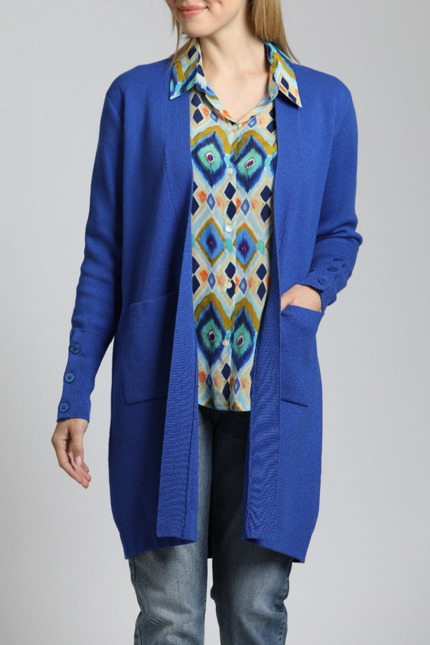 Cadet Blue Open Front Cardigan | front side