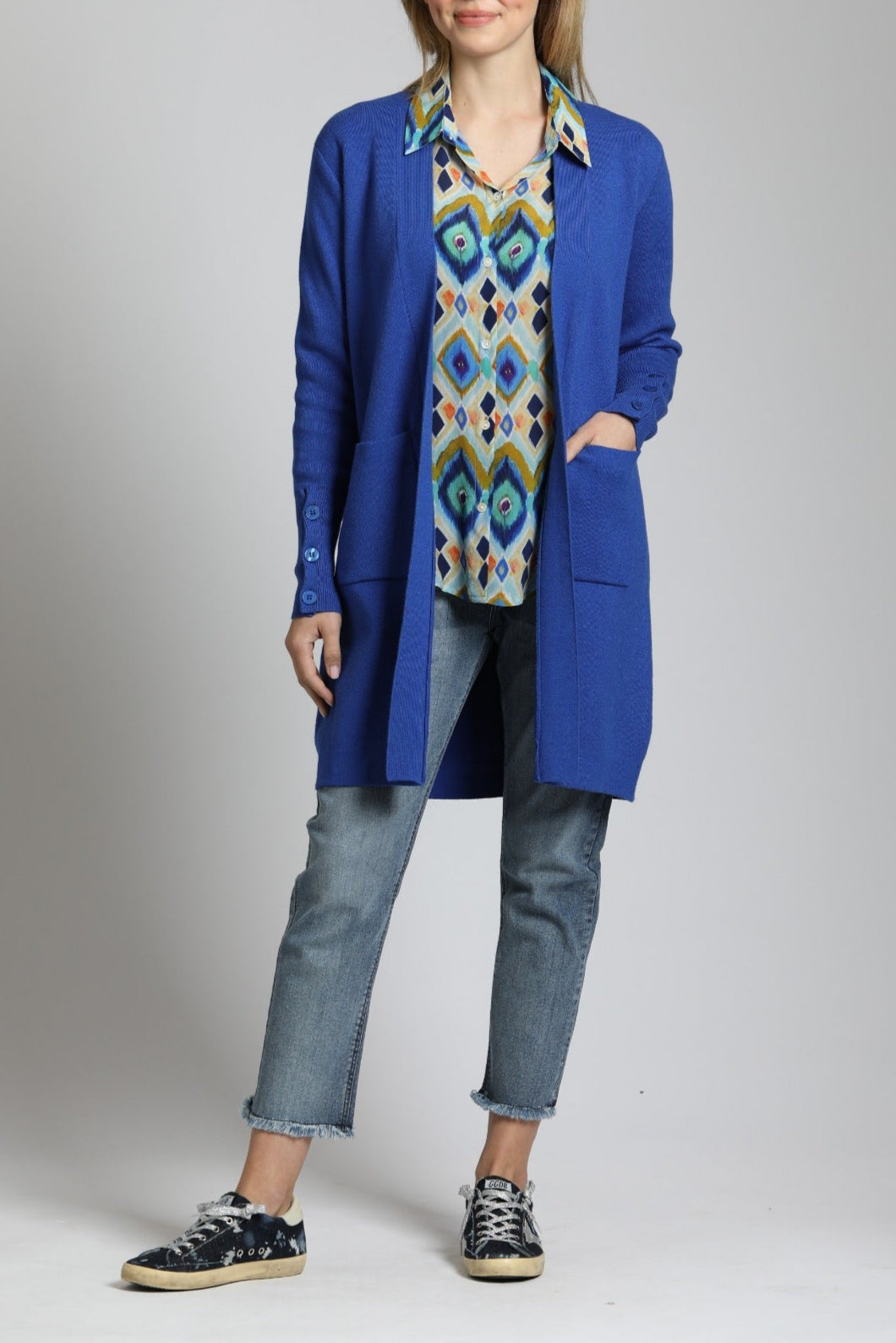 Cadet Blue Open Front Cardigan | front side