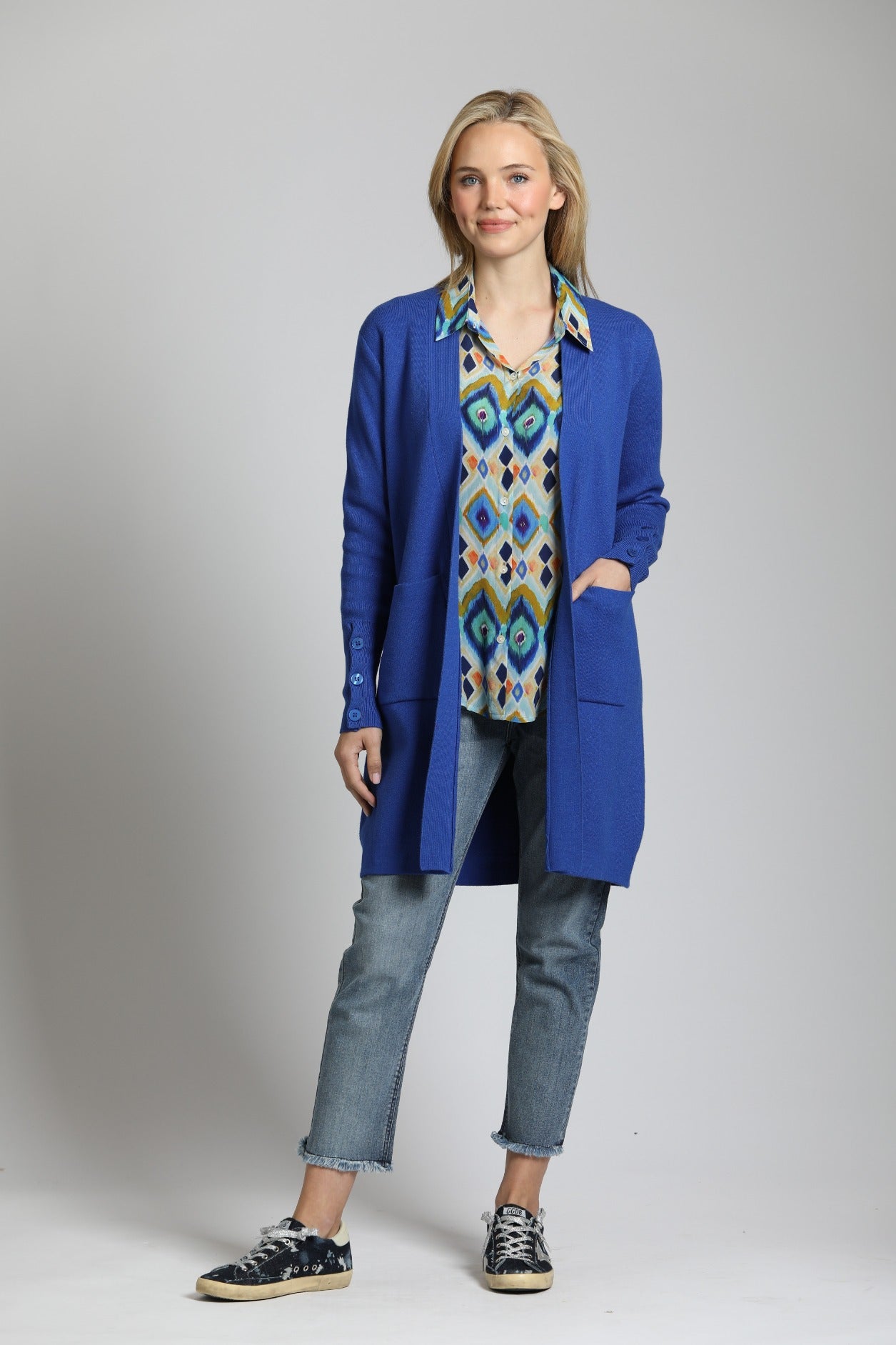 Cadet Blue Open Front Cardigan | front side