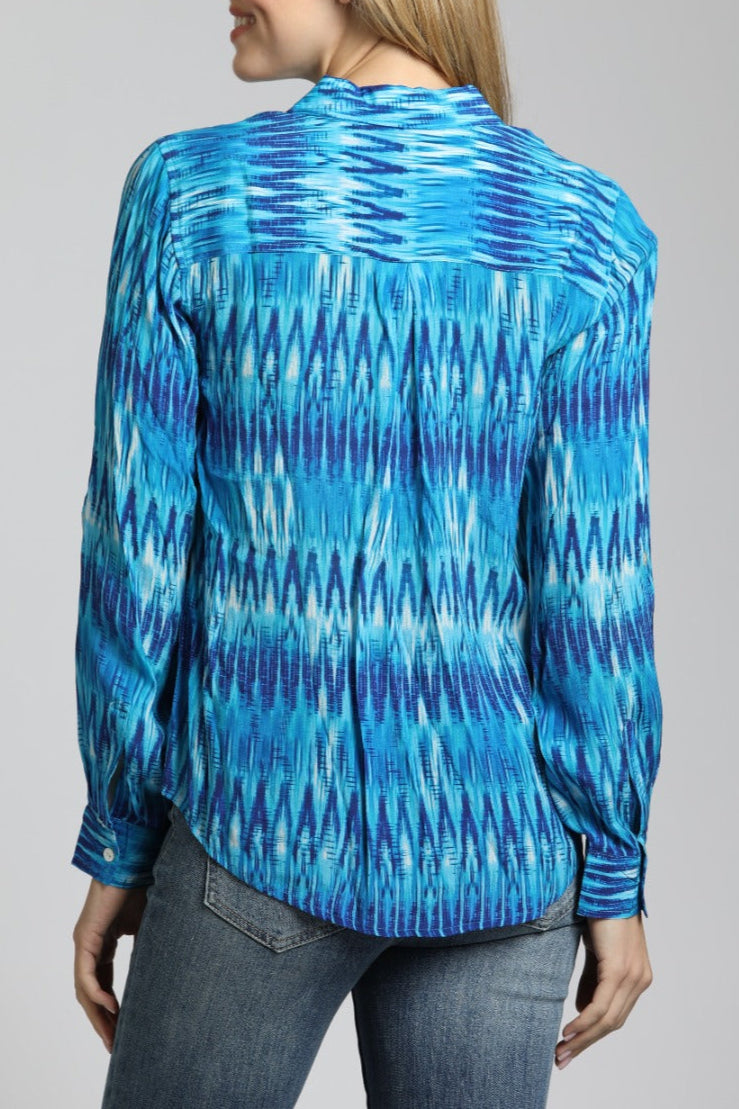 AZURE IKAT STRIPE  Button-up Top | back side