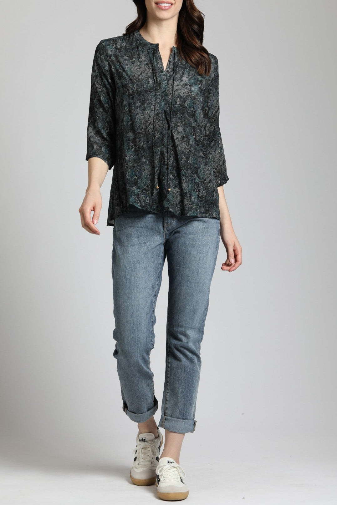 Dotted Floral Print - V Neck Tassel | full