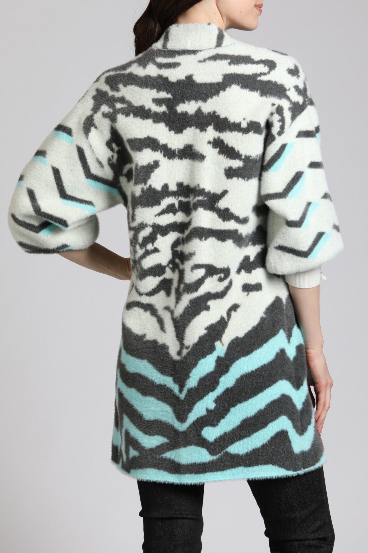 Ombre Zebra Cardi White Puff Sleeve | back side