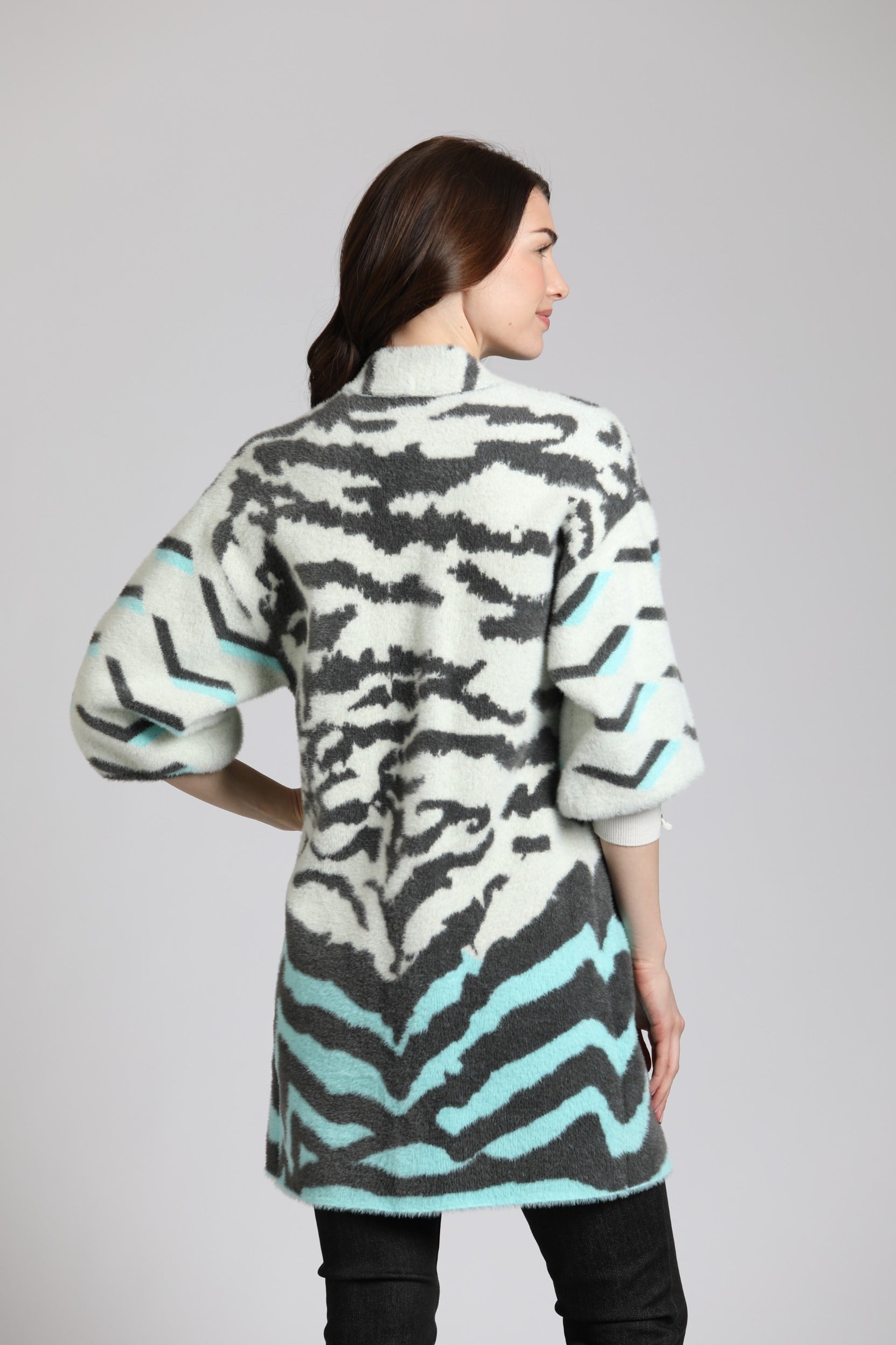 Ombre Zebra Cardi White Puff Sleeve | back side