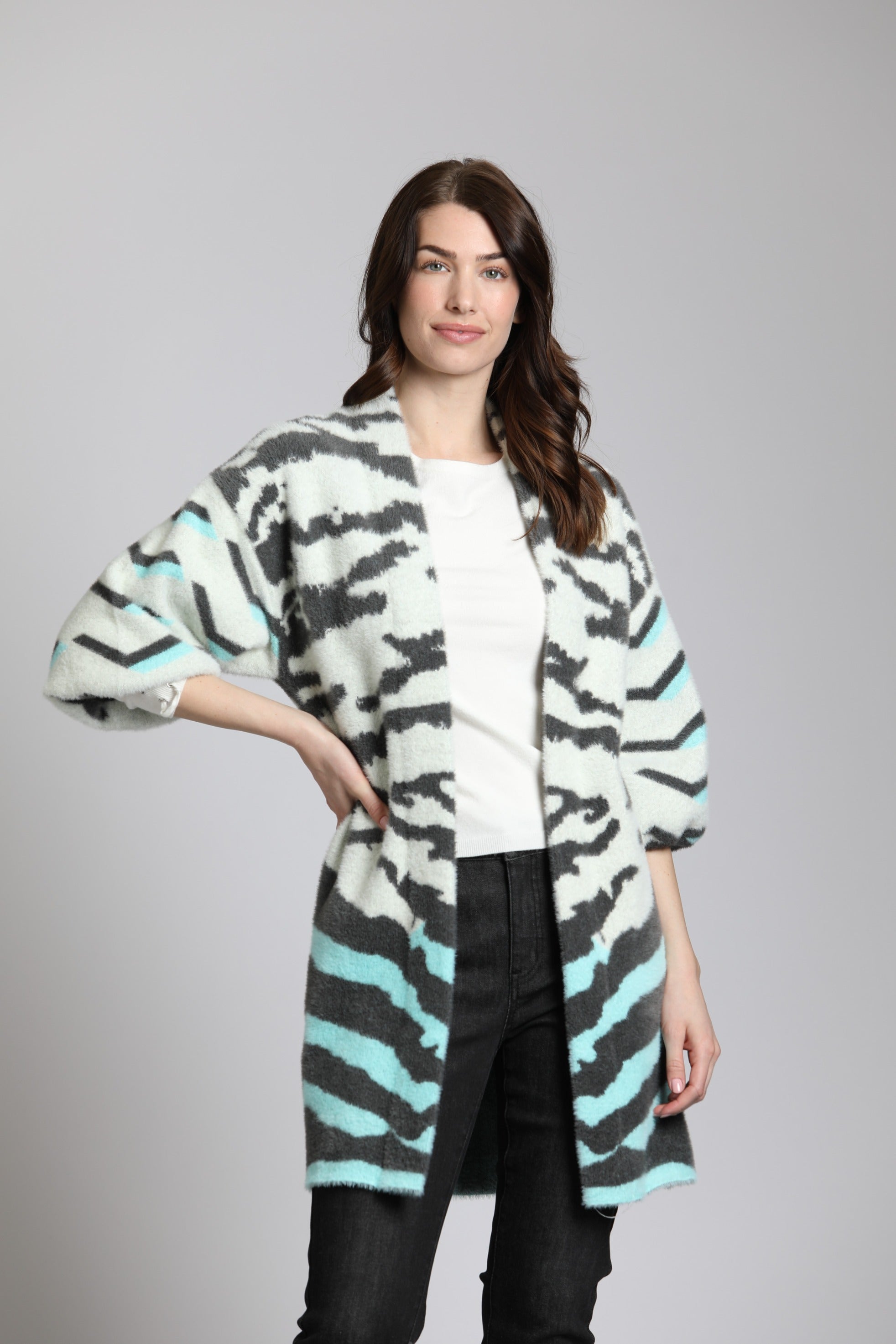 Ombre Zebra Cardi White Puff Sleeve | front side