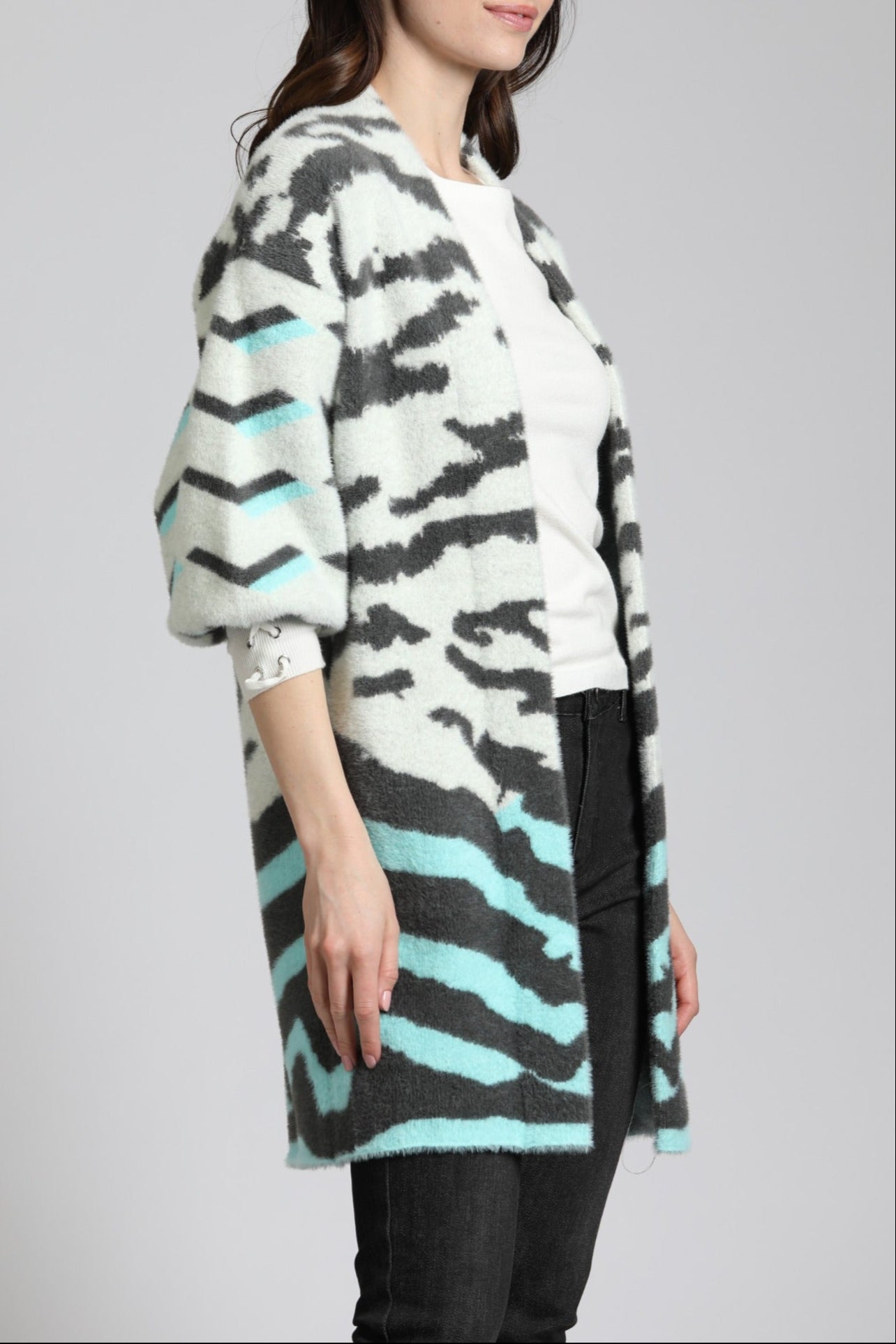 Ombre Zebra Cardi White Puff Sleeve | right side