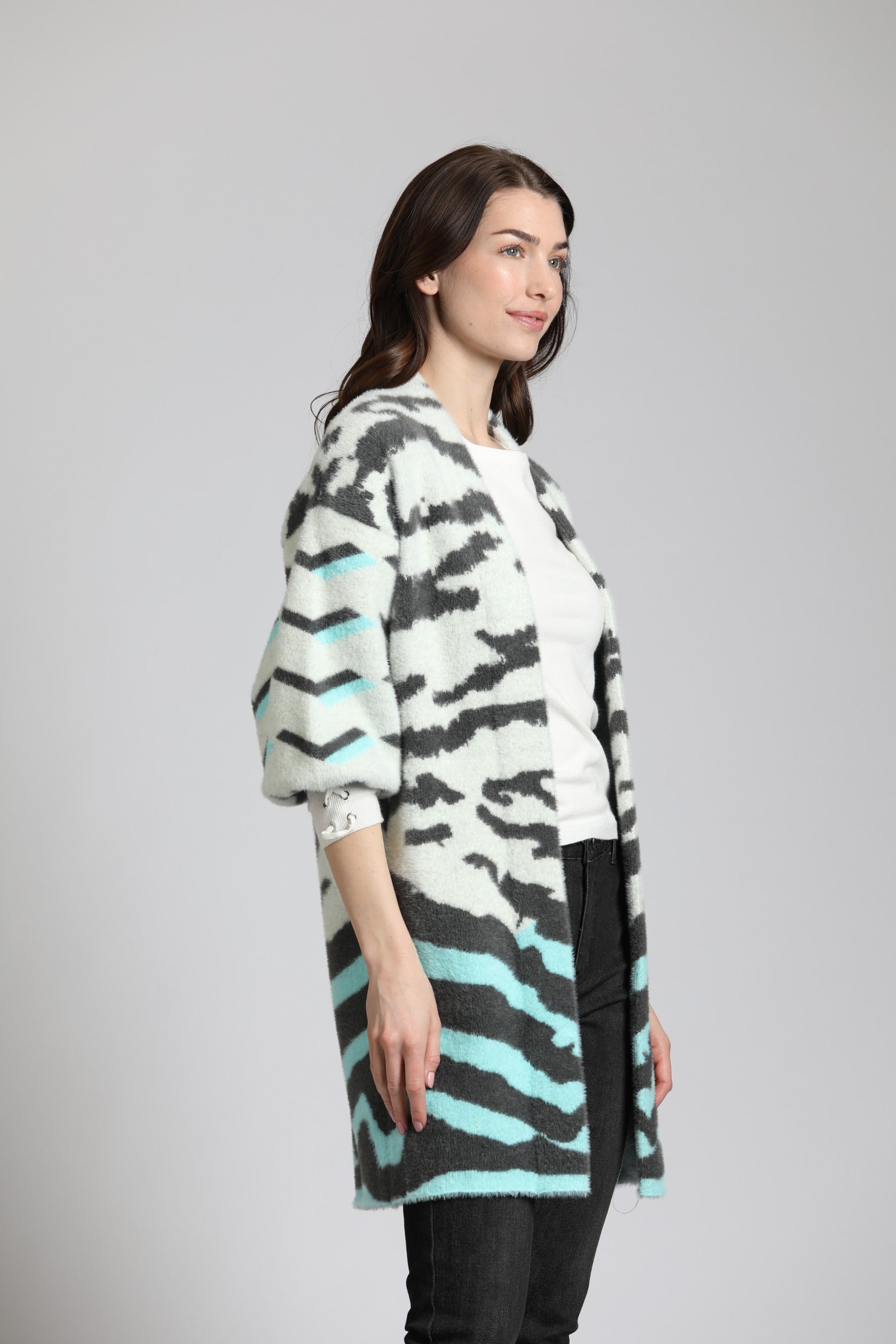 Ombre Zebra Cardi White Puff Sleeve | right side
