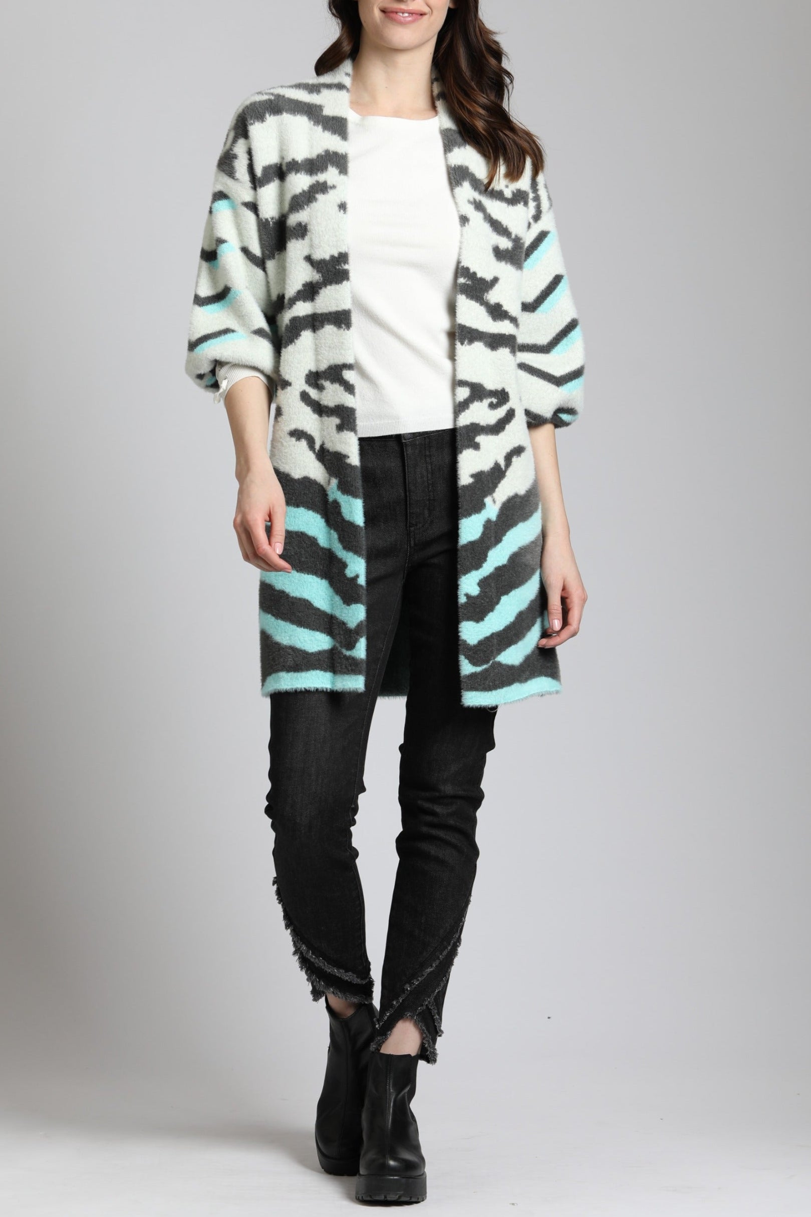 Ombre Zebra Cardi White Puff Sleeve