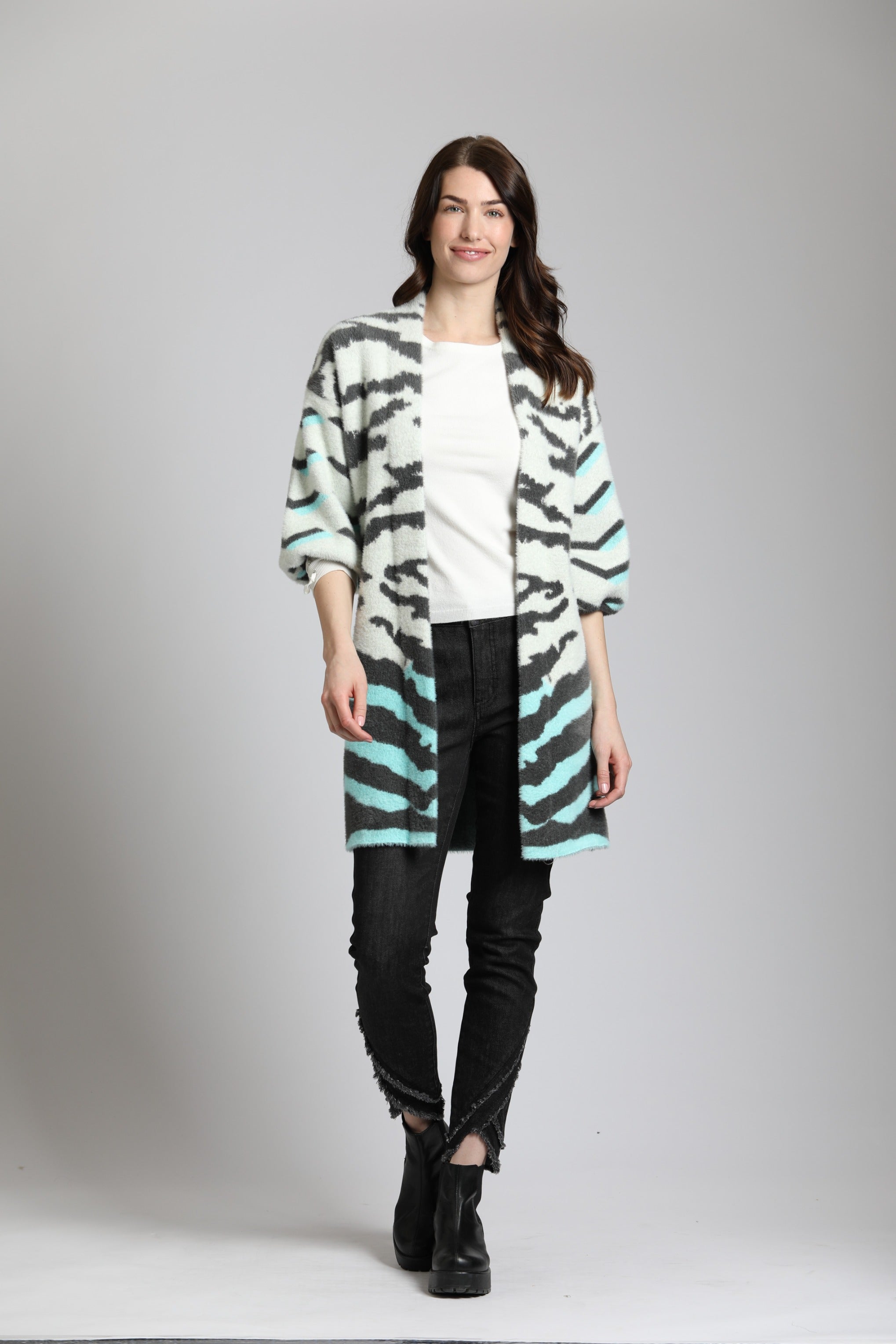 Ombre Zebra Cardi White Puff Sleeve