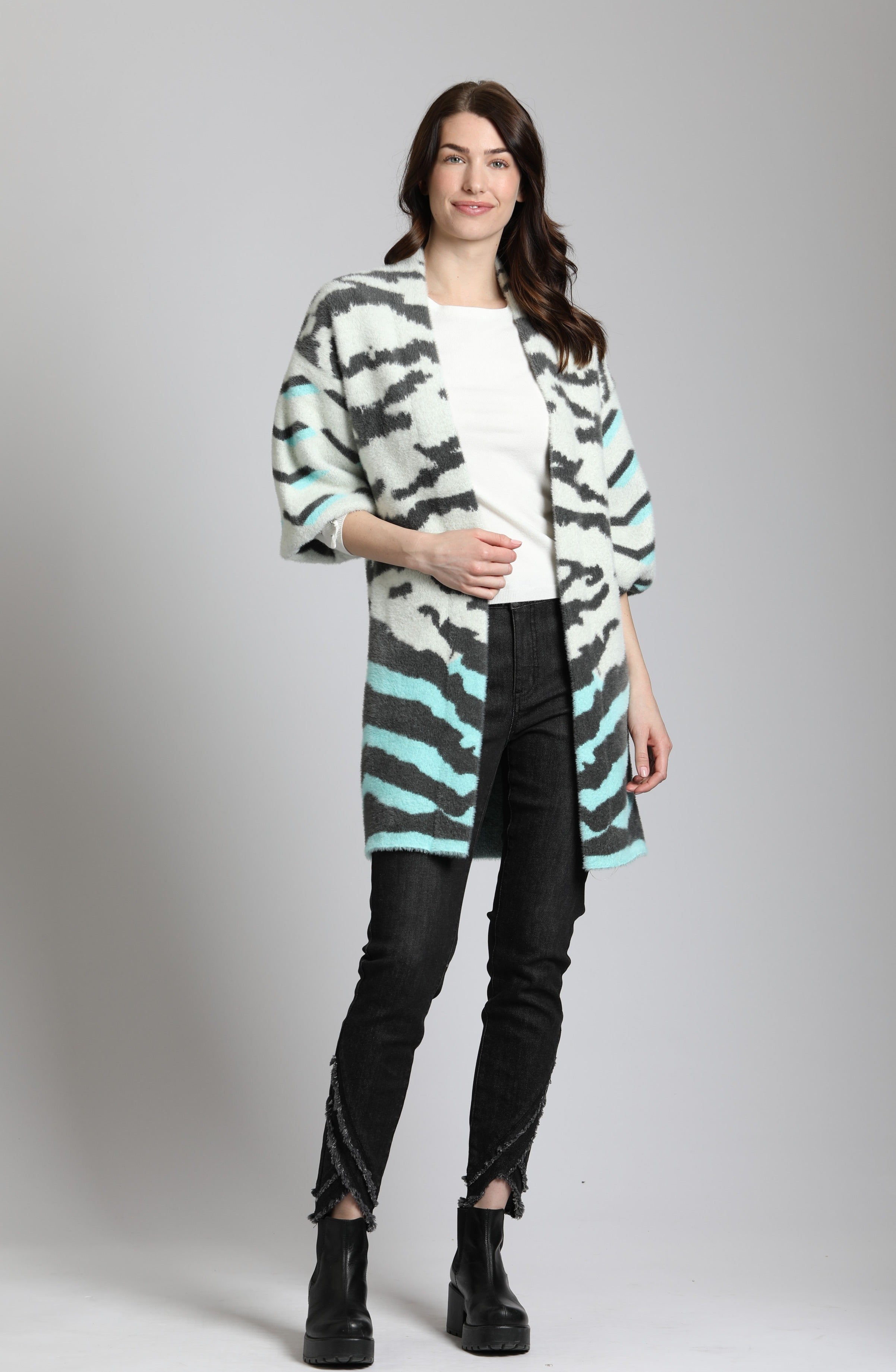 Ombre Zebra Cardi White Puff Sleeve