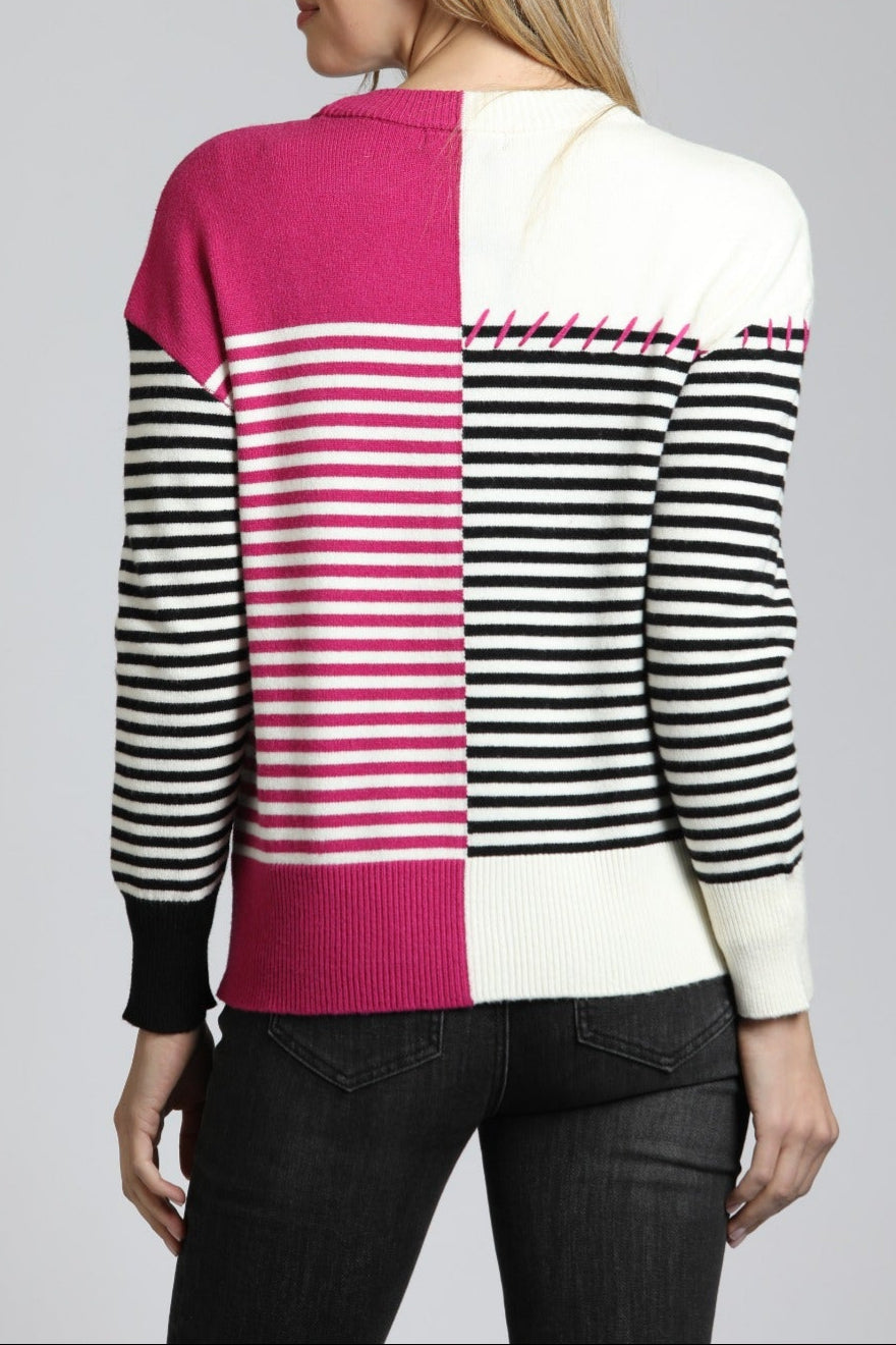 Color Block Cardigan With Whip Stitch Detail | back side